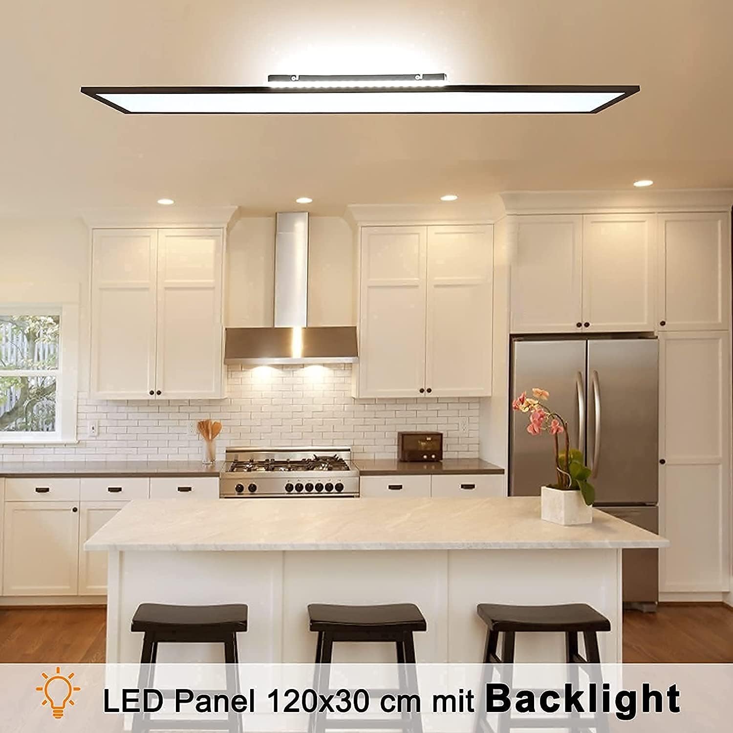 Dimmbares LED-Panel, 120 x 30 cm, Deckenleuchte, Hintergrundbeleuchtung, 55 W, warm/natürlich/kaltweiß, 2700–6500 K, Tageslichtlampe, Fernbedienung und Memory-Funktion, für Büro, Werkstatt, Garage, Zimmer, Küche – Bild 2