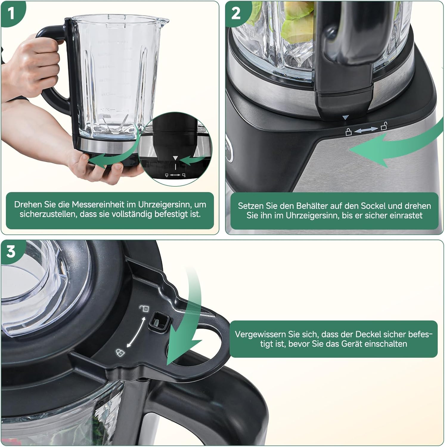 AMZCHEF Standmixer Gas-Smoothie-Maker mit Glasbehälter und 6-Klingen-System – Hochleistungsmixer 1200 W für Smoothies, Eis und Shakes, 5-Stufen-Steuerung mit Impuls und Selbstreinigung – Bild 9