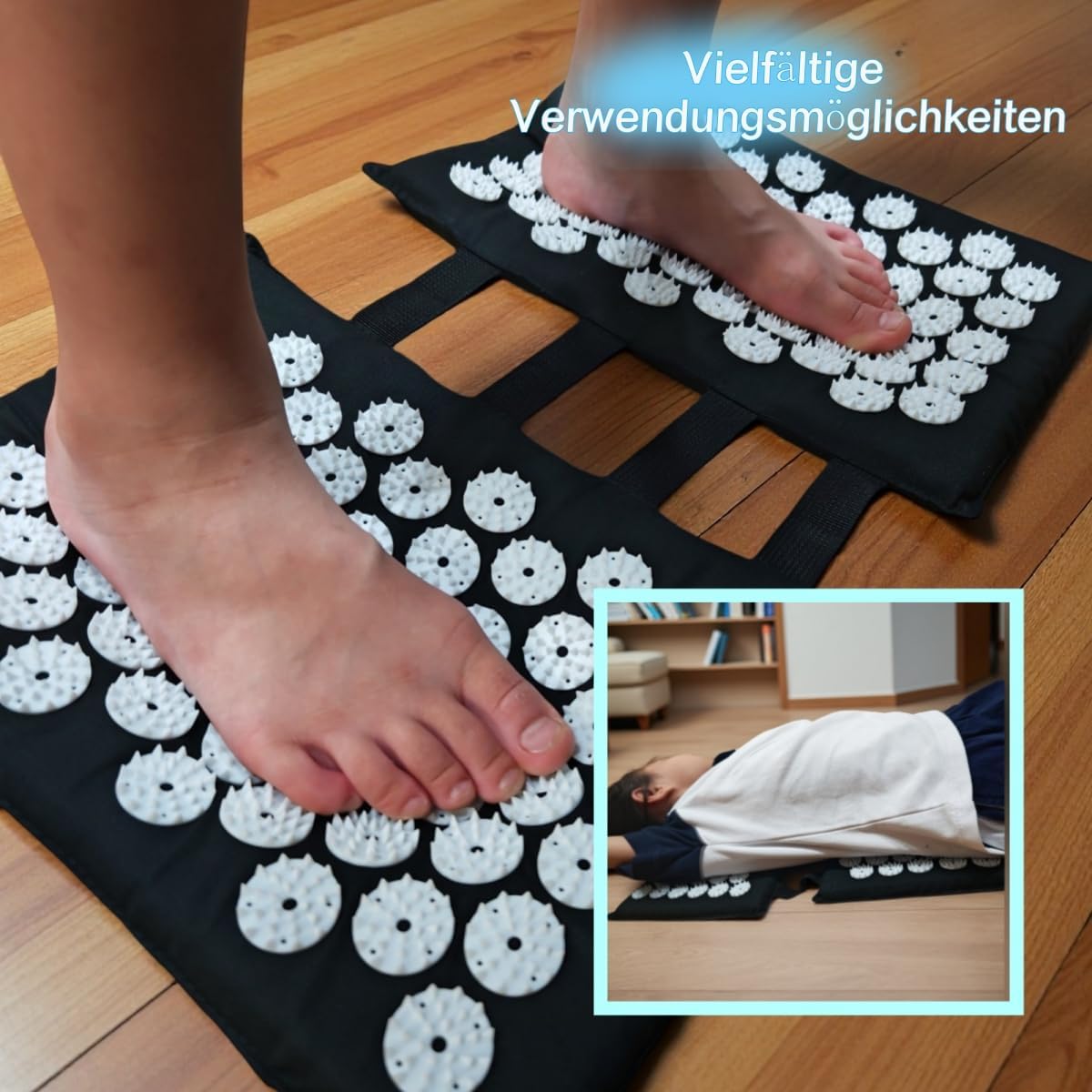 2 x 33 cm große Akupressurmatte für Füße und Rücken – medizinisches Nagelbrett mit 110 ABS-Spitzen, waschbare Faszienmatte mit Aufbewahrungstasche – Bild 5