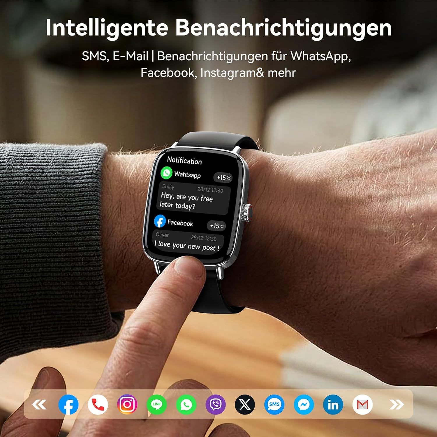 Smartwatch Herren Damen 1,85 Zoll Smartwatch mit Telefonfunktion, Fitnessuhr mit Herzfrequenzmesser, Schlafmonitor, SpO2, 110+ Sportmodi, Schrittzähleruhr, IP68 wasserdichte Sportuhr für Samsung/iPhone/Android – Bild 4