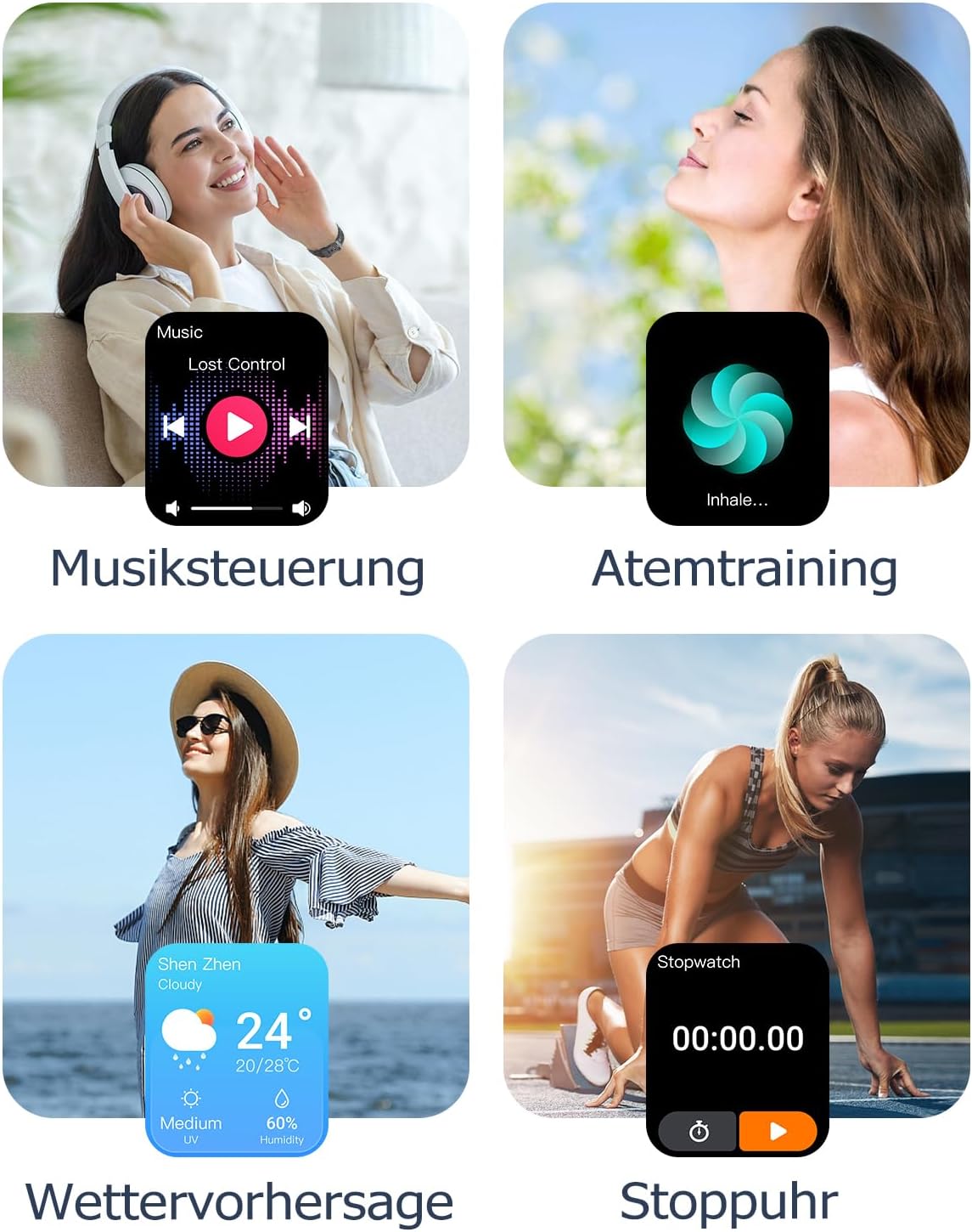 GRV Smartwatch, Unisex-Fitnessuhr mit Herzfrequenzmesser, Schrittzähler, Schlafmonitor, 9 Trainingsmodi – Bild 7