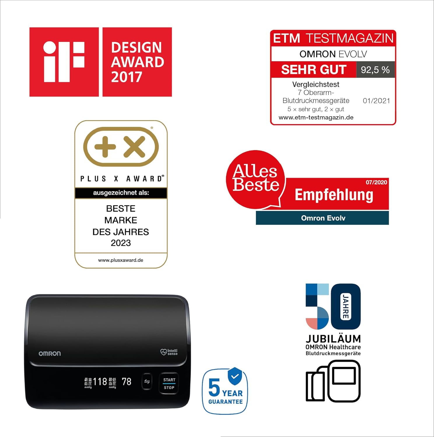 Omron Evolv All-in-One, digitales Oberarm-Blutdruckmessgerät HEM-7600T-E, kabellos, schwarz – Bild 10