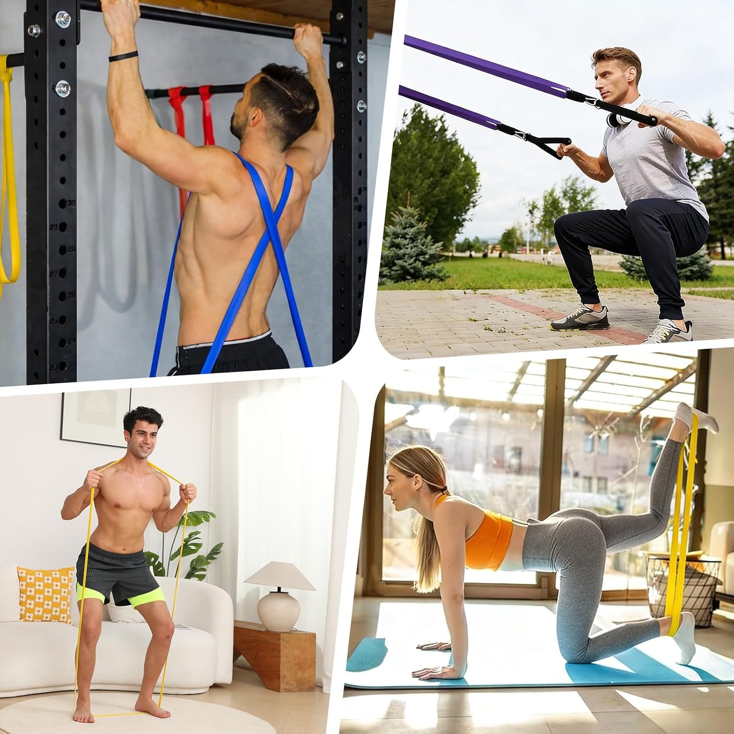 SURFOU Fitnessbänder Set mit 4 Widerstandsstufen, Widerstandsbänder mit Türanker, 2 Griffen, Übungsanleitung & Tragetasche, für Yoga, Pilates, Krafttraining, Klimmzughilfe – Bild 6