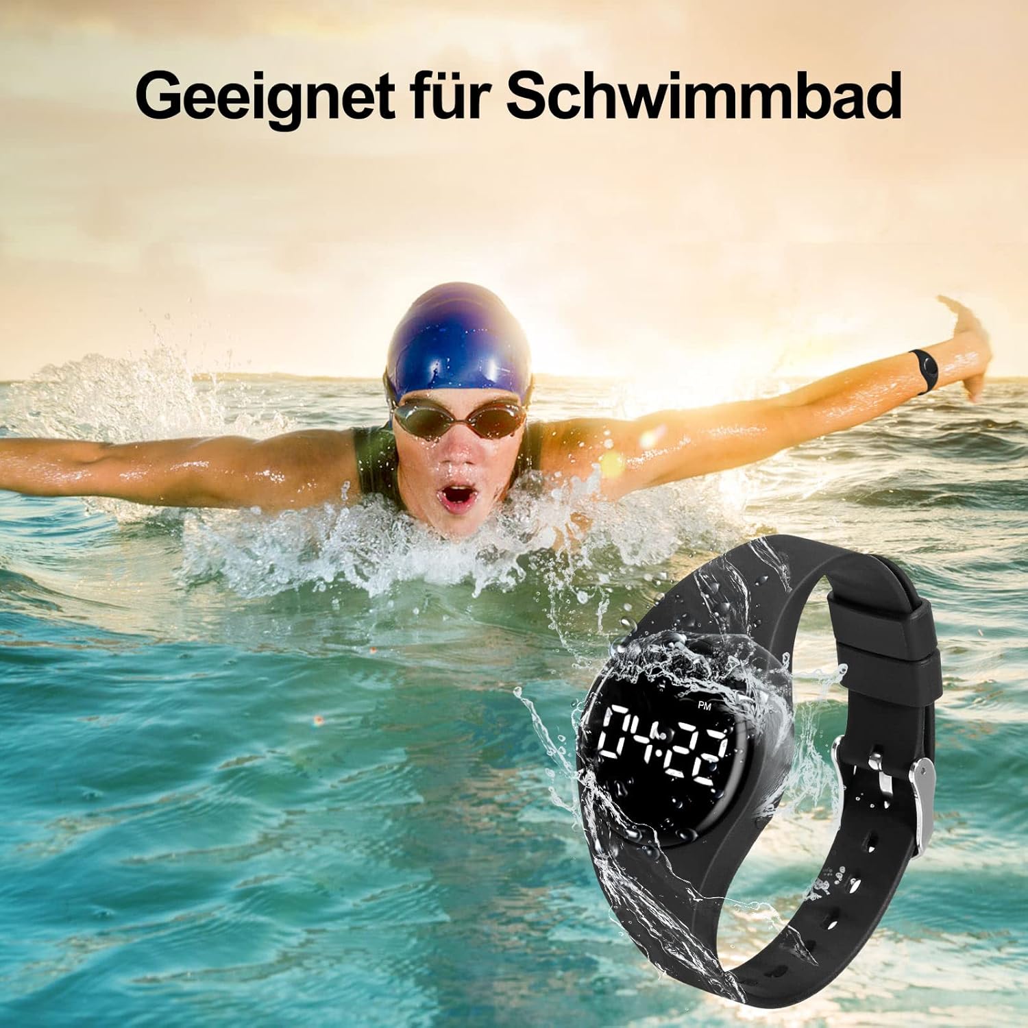 LEBEXY Schrittzähler-Uhr, einfacher Schrittzähler, ohne Bluetooth/ohne App/ohne Handy, Fitness-Armband, Tracker zum Joggen, Walken, Laufen für Damen und Herren, Fitness-Uhr für Schwimmen, Sauna – Bild 3