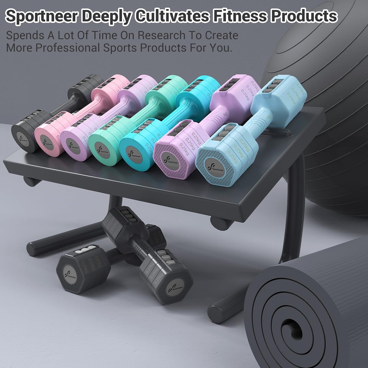 Sportneer Verstellbares Hantel-Set – Hanteln Damen-Set je 1–2,5 kg, 4-in-1-Hanteln-Set mit 2 Stück, verstellbares Hantel-Set für Heim-Fitnessstudio, Fitness, Krafttraining, Geschenk – Bild 8
