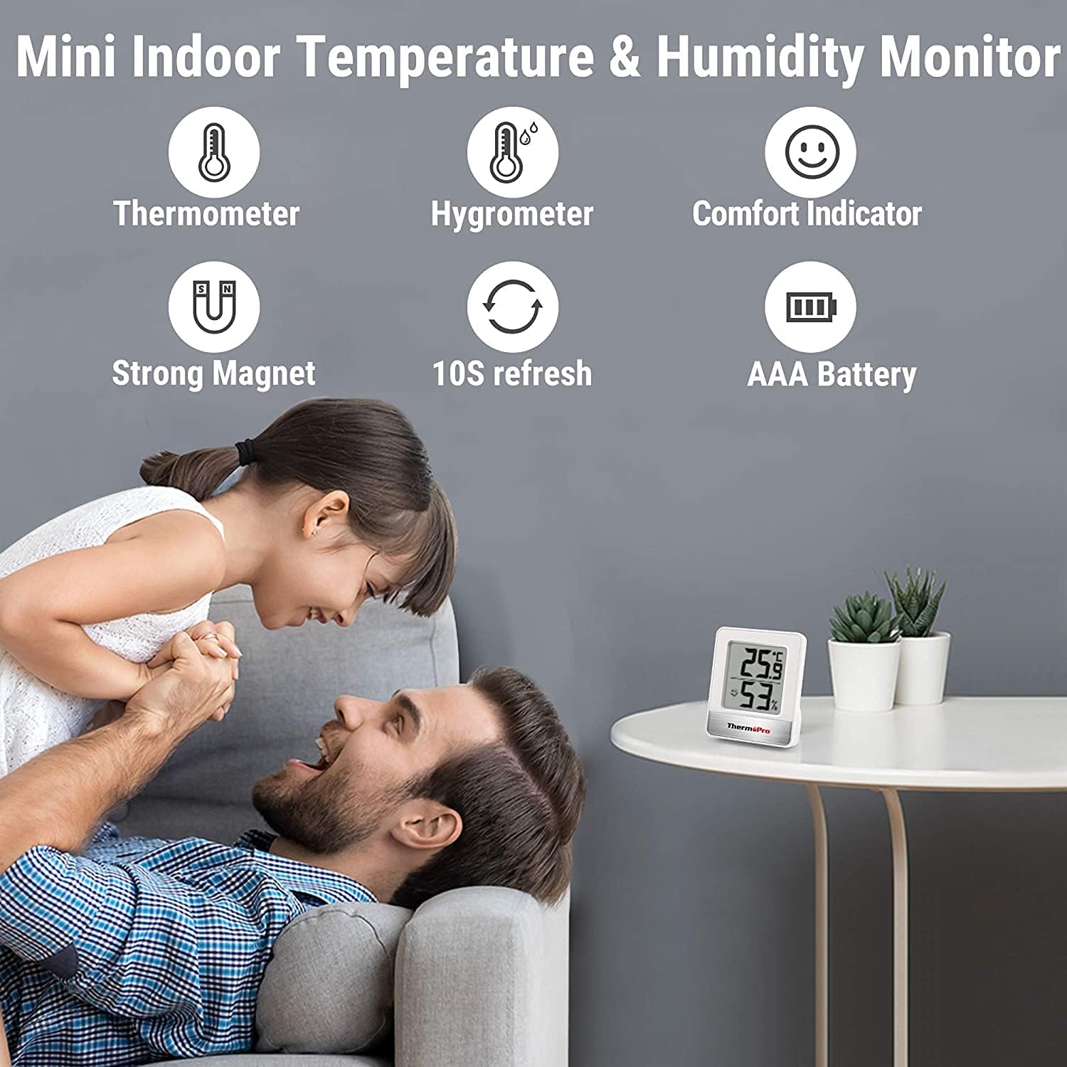 ThermoPro TP49W-3 Digitales Mini-Thermo-Hygrometer-Thermometer, Raumthermometer für den Innenbereich, 3 Temperatur- und Luftfeuchtigkeitsmessgeräte mit Smiley-Anzeige – Bild 3