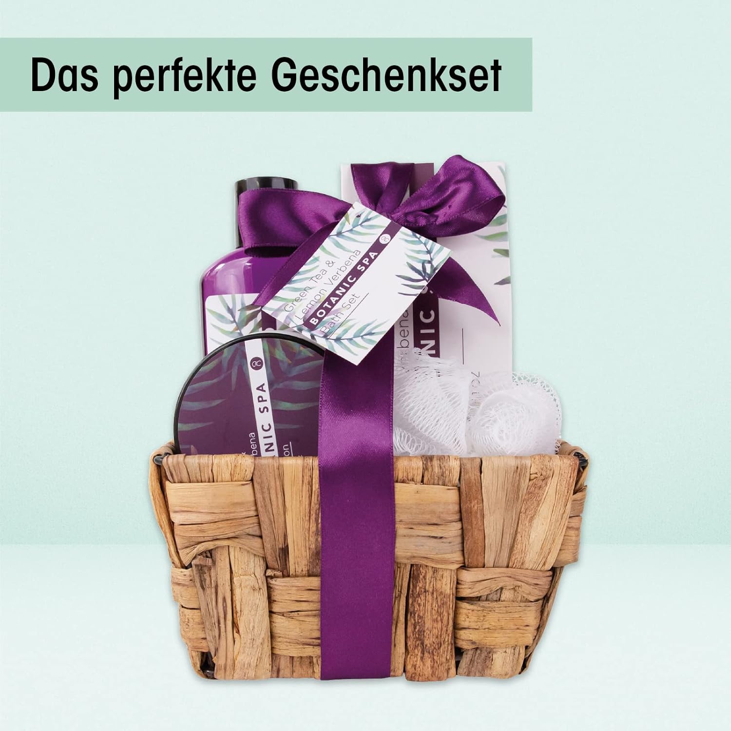 Accentra Botanic Spa Geschenkset im dekorativen Seegraskorb – 5-teiliges Bade- und Duschset, bestes Geschenk für Geburtstag, Valentinstag usw. – Bild 3