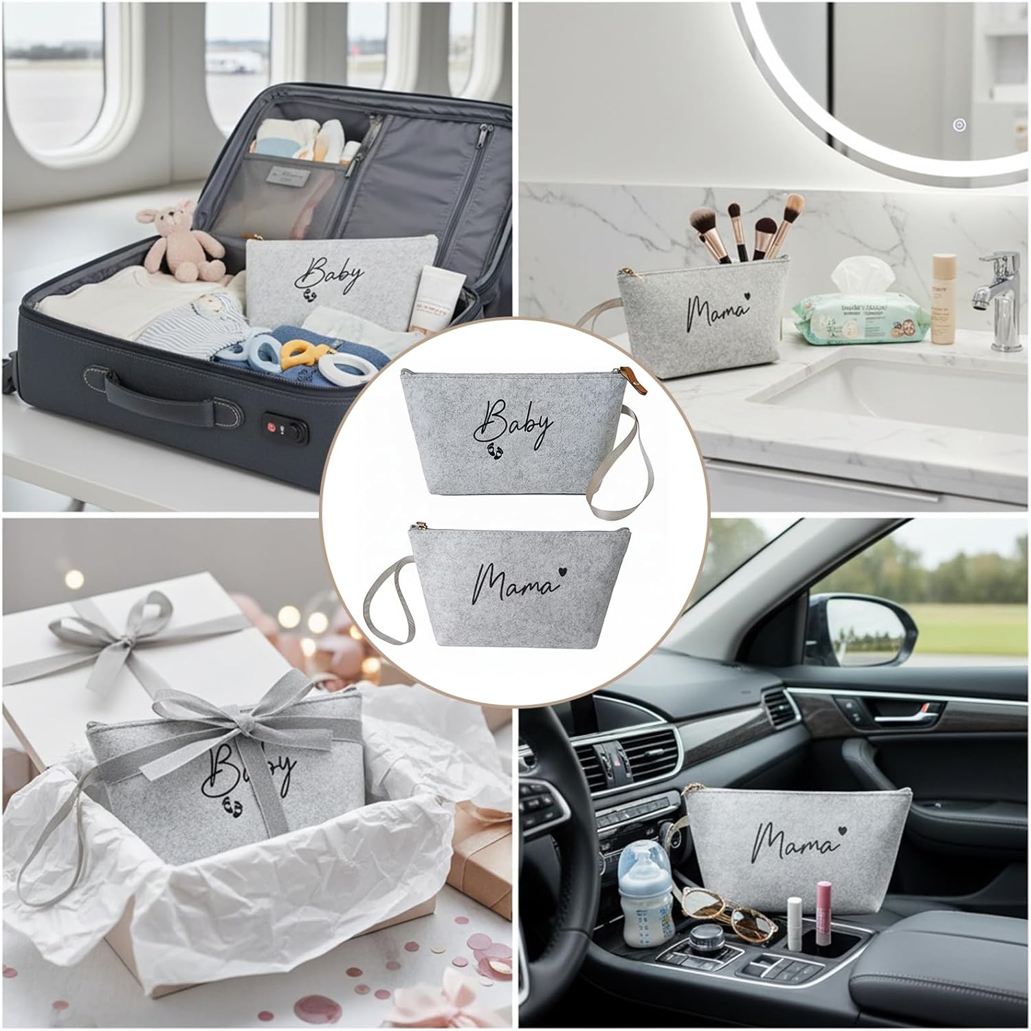 Filz-Kosmetiktasche für werdende Mütter, Schwangere, Geschenke mit Reißverschluss aus Filz. Elegante Mama-Tasche als Geschenk für Mama, Schwangerschaft, junge Mama, Babyparty – Bild 5