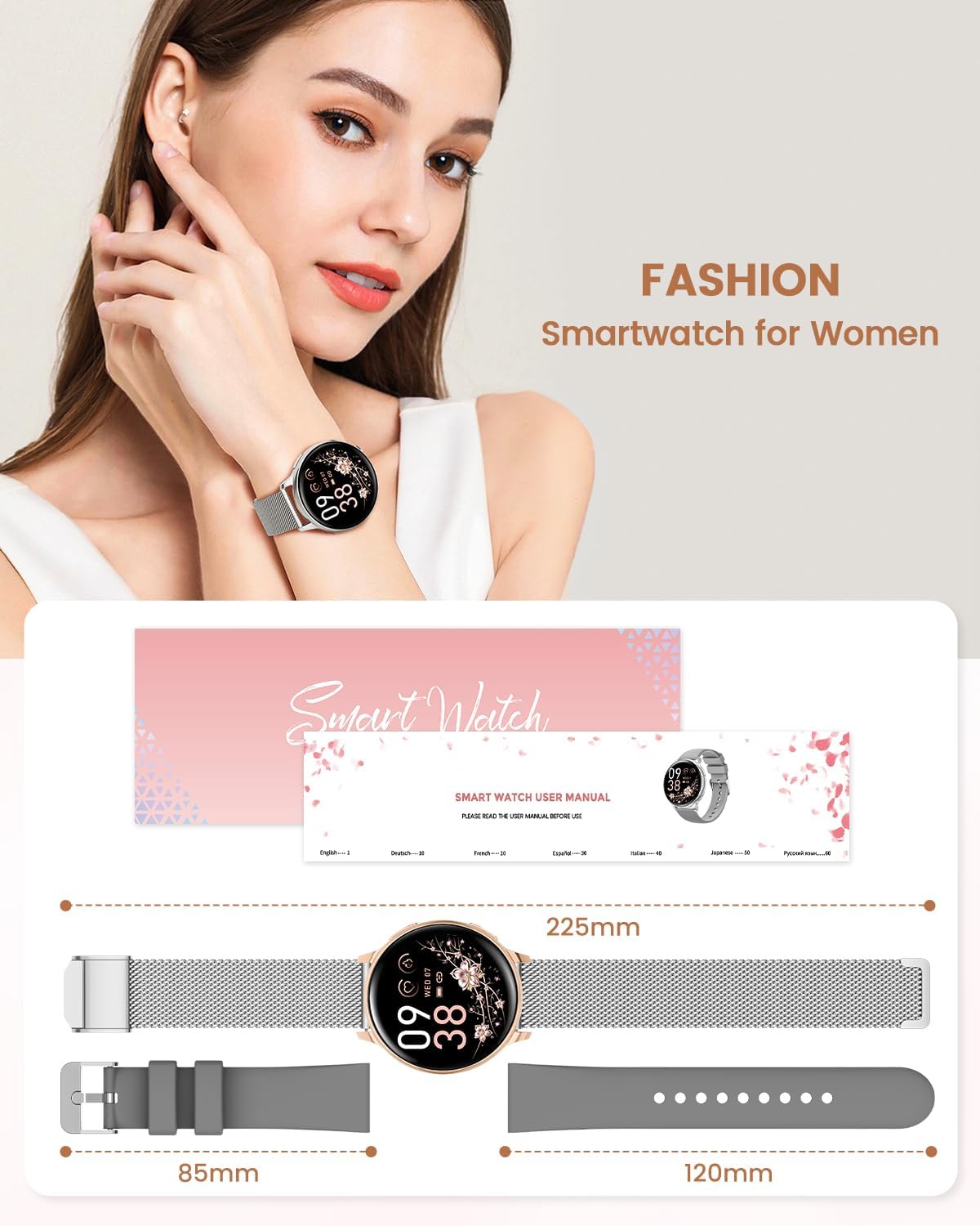 RUXINGX Damen Smartwatch, 1,27 Zoll Smartwatch rund mit Telefonfunktion, 24H SpO2 Herzfrequenzmesser, Fitnessuhr mit Schlafmonitor, 126 Sportmodi, Schrittzähler IP68 für iOS Android, Geschenkuhren für Damen, Silber – Bild 8