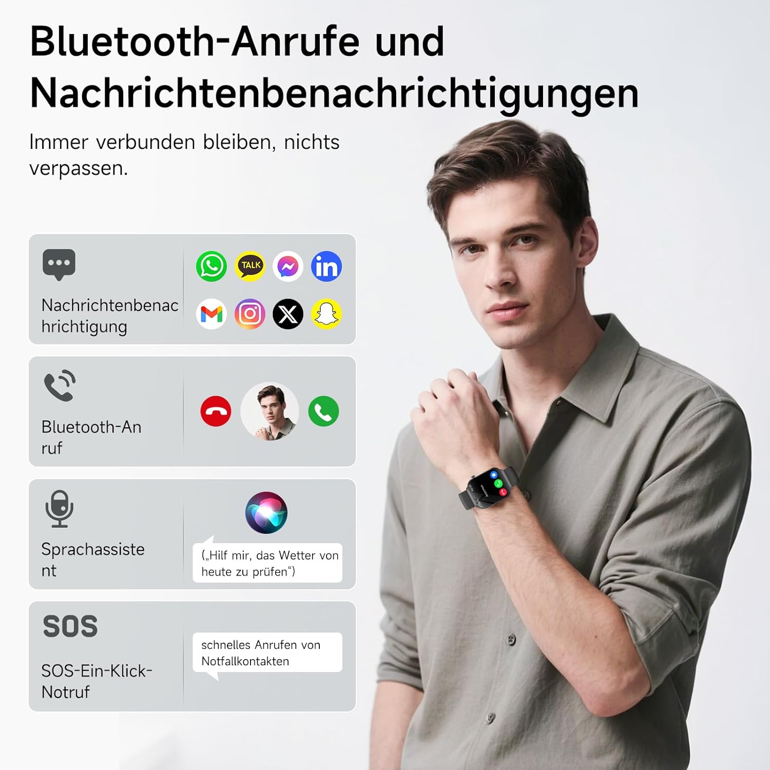 2026 Herren-Smartwatch mit EKG + HRV/BMI/Mikro-Gesundheitscheck/Blutdruck, 2,2-Zoll-Upgrade-Gesundheitsuhr mit 3D-gebogenem Display und 24-Stunden-Herzfrequenz-Schlafmonitor für Android/iOS – Bild 5