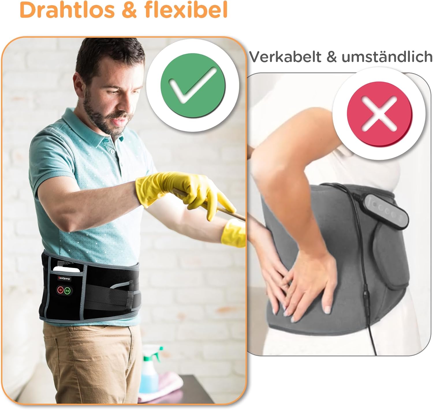 Comfytemp Wärmegürtel Vibrationsmassage für Rücken mit 25 Wh Akku, 155 x 20 cm kabelloses Massagegerät mit Kompressionsband, Rückenwärmer Heizgürtel USB-Heizkissen Geschenke für Mütter, Frauen, Mama, Papa – Bild 8