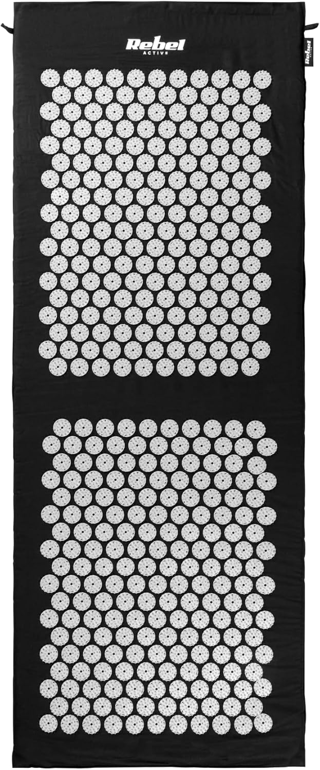 Rebel Active RBA-6003-BK Gesundheitsmatte mit Akupressurnadeln und Kissen, 130 x 50 cm, Schwarz – Bild 2