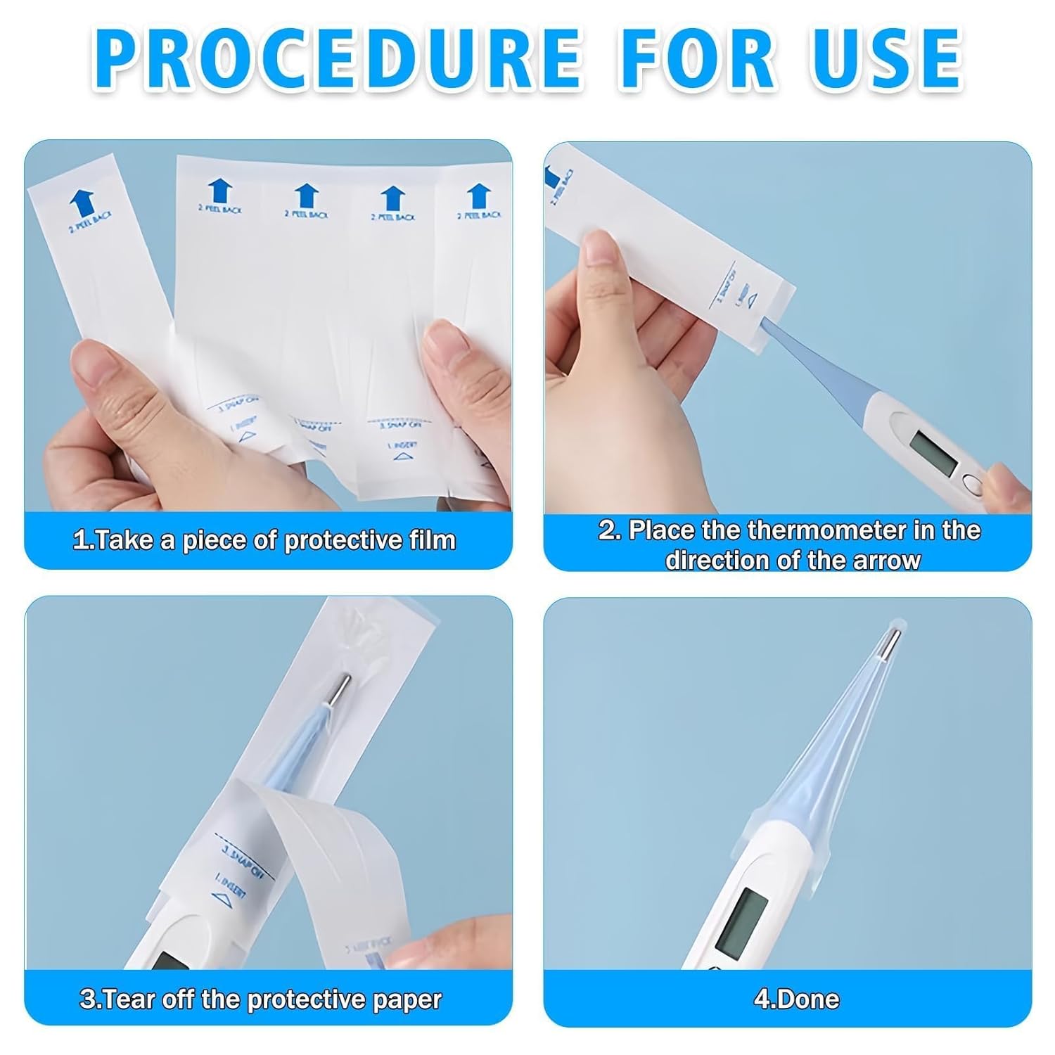 100 Stück Fieberthermometer-Schutzhüllen, Einweg-Hygienehüllen für Thermoscan-Ohrthermometer und digitale Thermometer-Sondenhüllen, Rektalschutzkappen ohne Gleitmittel für Baby, Kinder, Erwachsene – Bild 5