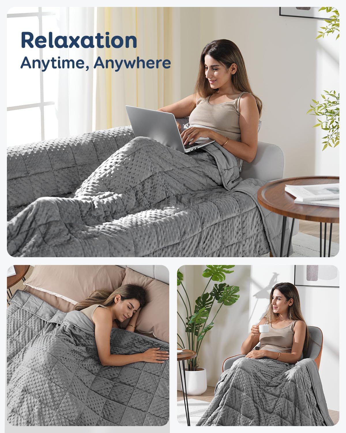 Sivio Minky Dot schwere Decke für Erwachsene, Queen-Size-Größe, 7 kg, weiche, kuschelige Gewichtsdecke für Entspannung und besseren Schlaf, atmungsaktive Jahresdecke mit Glasperlen, grau, 150 x 200 cm – Bild 5