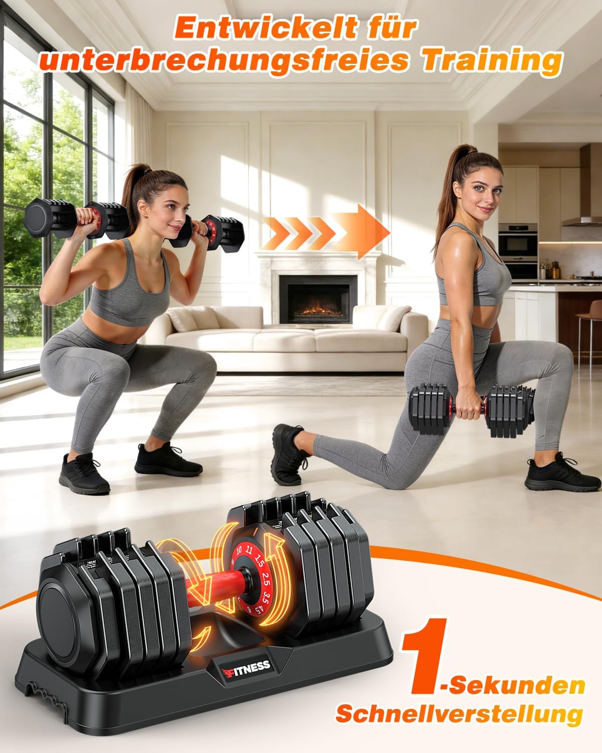 Rendpas verstellbares Hantelset | 5 & 10 Gewichtsstufen | 2–24,5 kg verstellbare Hanteln | Platzsparend für das Heim-Fitnessstudio – Bild 4