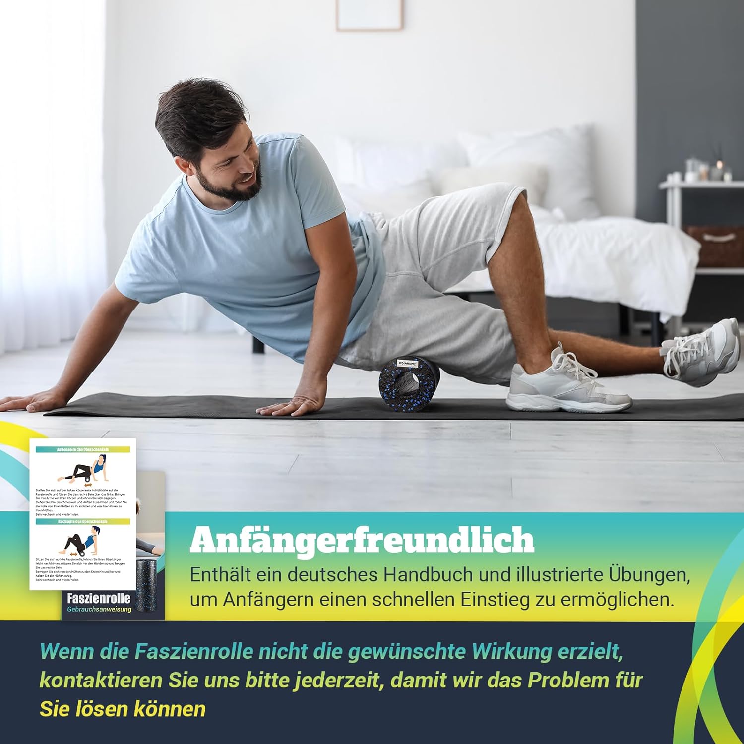 GYMERK Faszienrolle mittlerer Härte, Schaumstoffrolle (33 x 14 cm), Selbstmassage-Gesichtsrolle zur Dehnung & Fitness von Rücken, Wirbelsäule, Beinen, effektive Massagerolle für funktionelles Training – Bild 4