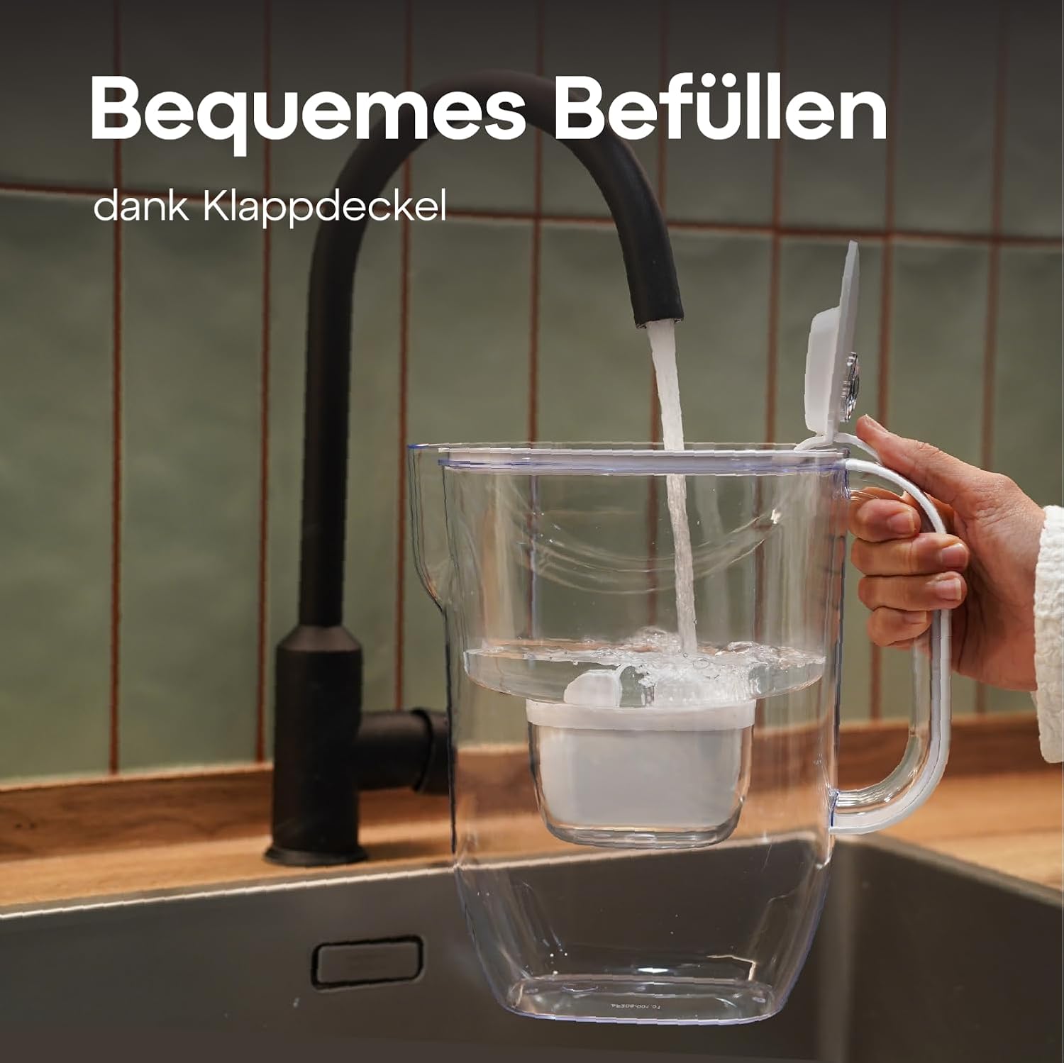 AQUAPHOR Frischwasserfilterkanne 3,2 L – Filterkanne mit 3 Maxfor+ Kartuschen – Trinkwasserfilter reduziert Kalk & Chlor – Für Kaffee, Tee & Trinkwasser – Weiß – Bild 3