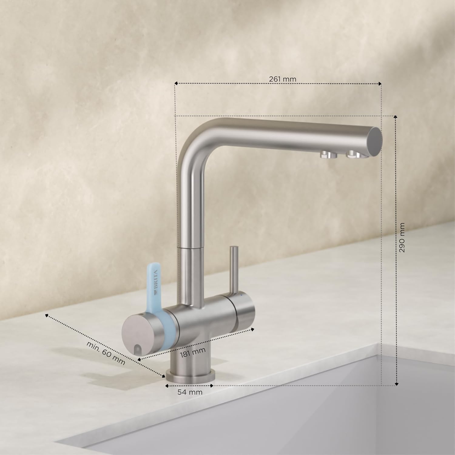 BRITA 3-Wege-Küchenarmatur (Edelstahl, quadratisch) inklusive 1 x BRITA P 1000 Wasserfilter – Küchenarmatur für gefiltertes und ungefiltertes Wasser direkt aus der Leitung – Bild 3