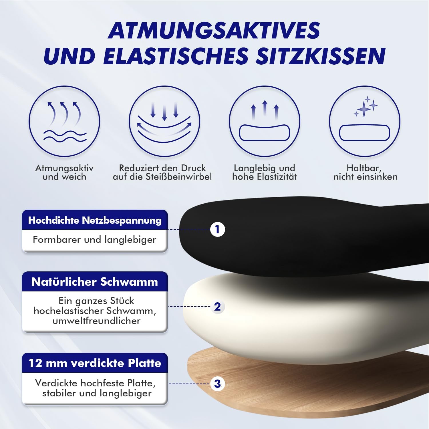 Daccormax Bürostuhl, Ergonomischer Schreibtischstuhl mit verstellbaren Armlehnen, weiche Lordosenstütze aus Naturschwamm und Kopfstütze, Chefsessel, Drehstuhl, Wippfunktion, 200 kg, Schwarz – Bild 6