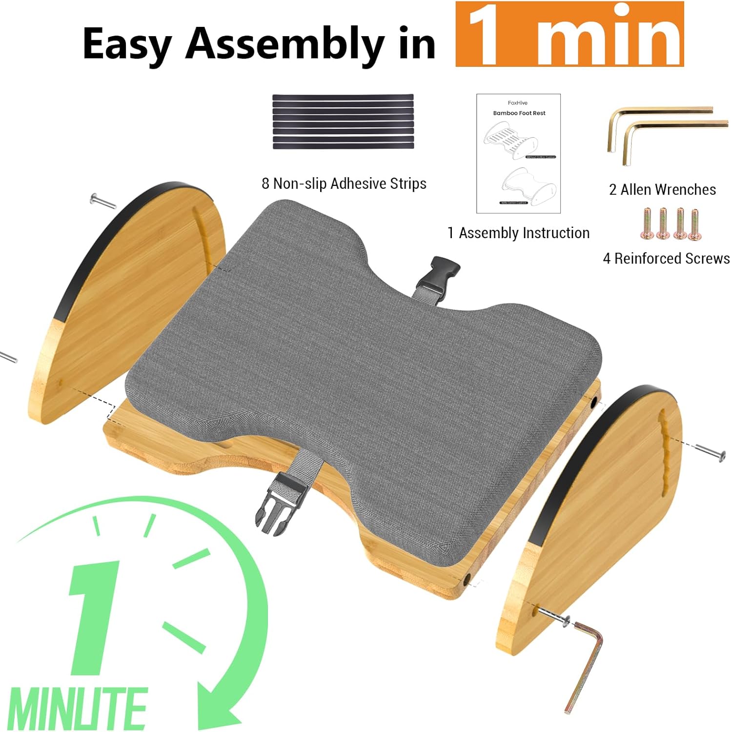 Bambus-Fußstütze für unter dem Schreibtisch bei der Arbeit – 3-in-1 umkehrbare Schaukeltisch-Fußstütze mit 6 höhenverstellbaren und weichen Kissen, ergonomischer Fußhocker mit rutschfester Oberfläche für – Bild 7
