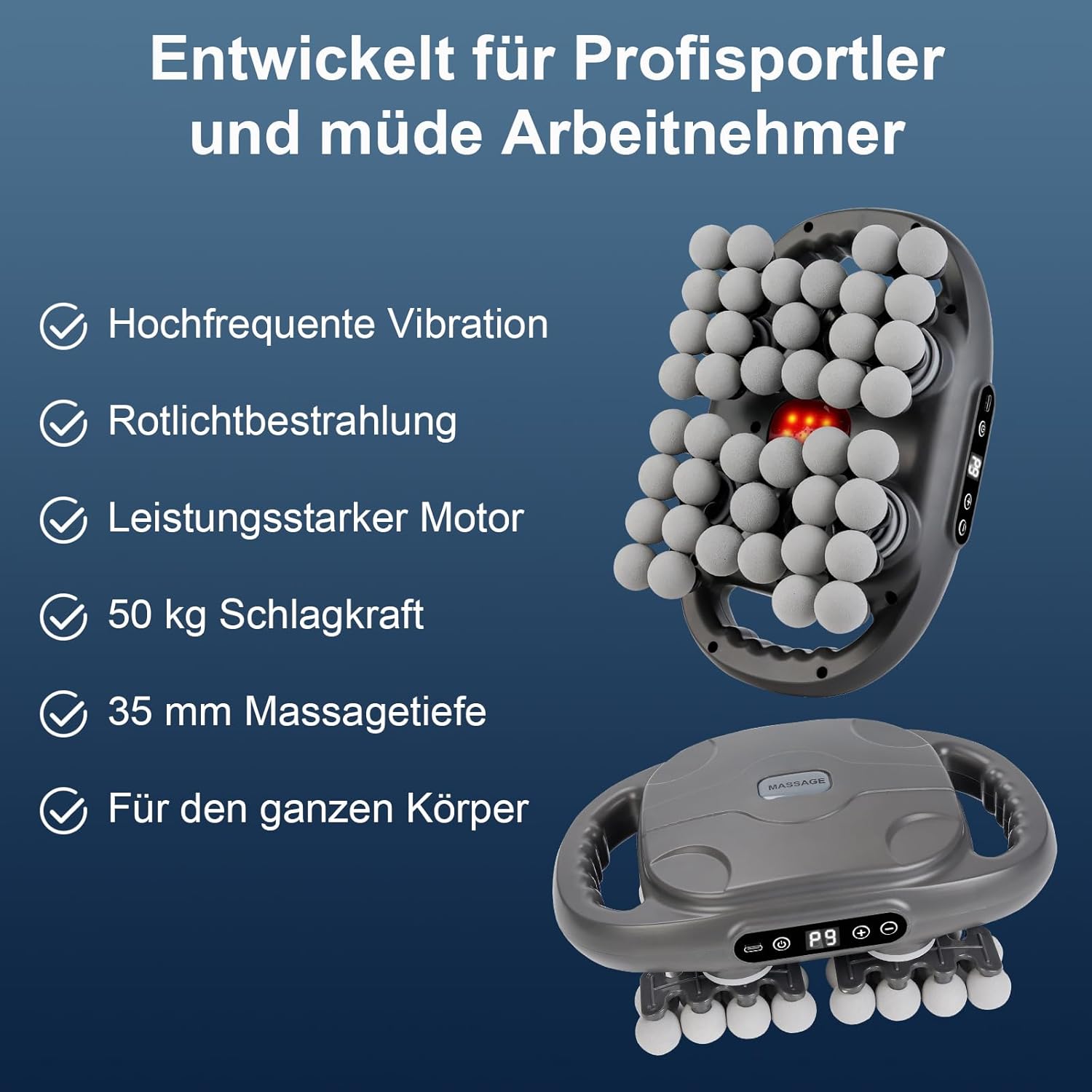 Massagepistole, Massagepistole für Muskelmassage, 42-Kopf-Massagegerät, wiederaufladbares Handmassagegerät für Muskeln mit 9 Modi und 9 Stufen – Bild 8