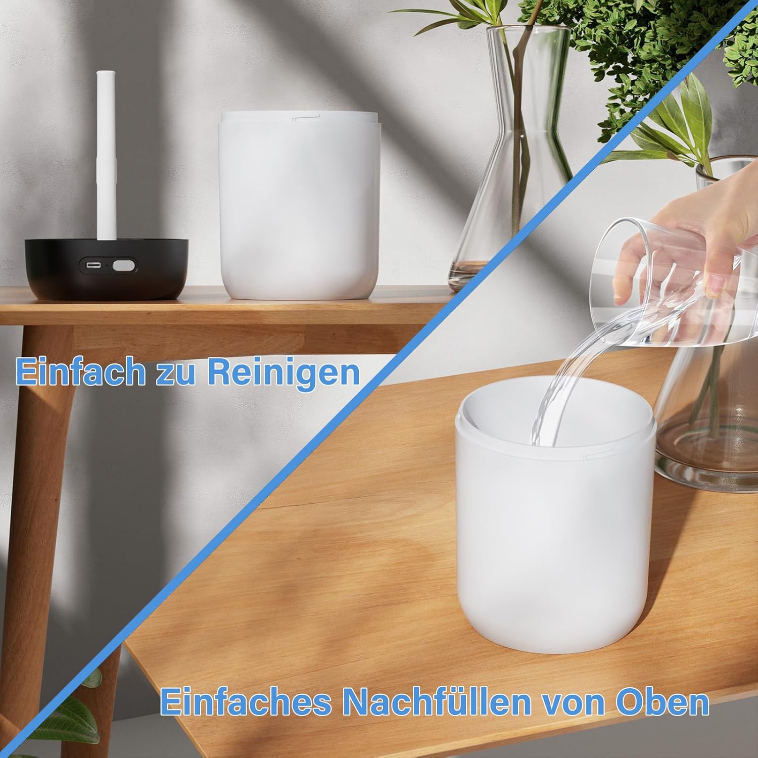 SZO Mini-Raumbefeuchter Schlafzimmer mit Nachtlicht, Luftbefeuchter, Füllung von oben, 2 Sprühmodi, leise, automatische Abschaltung, für Desktop, Babyzimmer, Büro, Pflanzen, Schwarz – Bild 3
