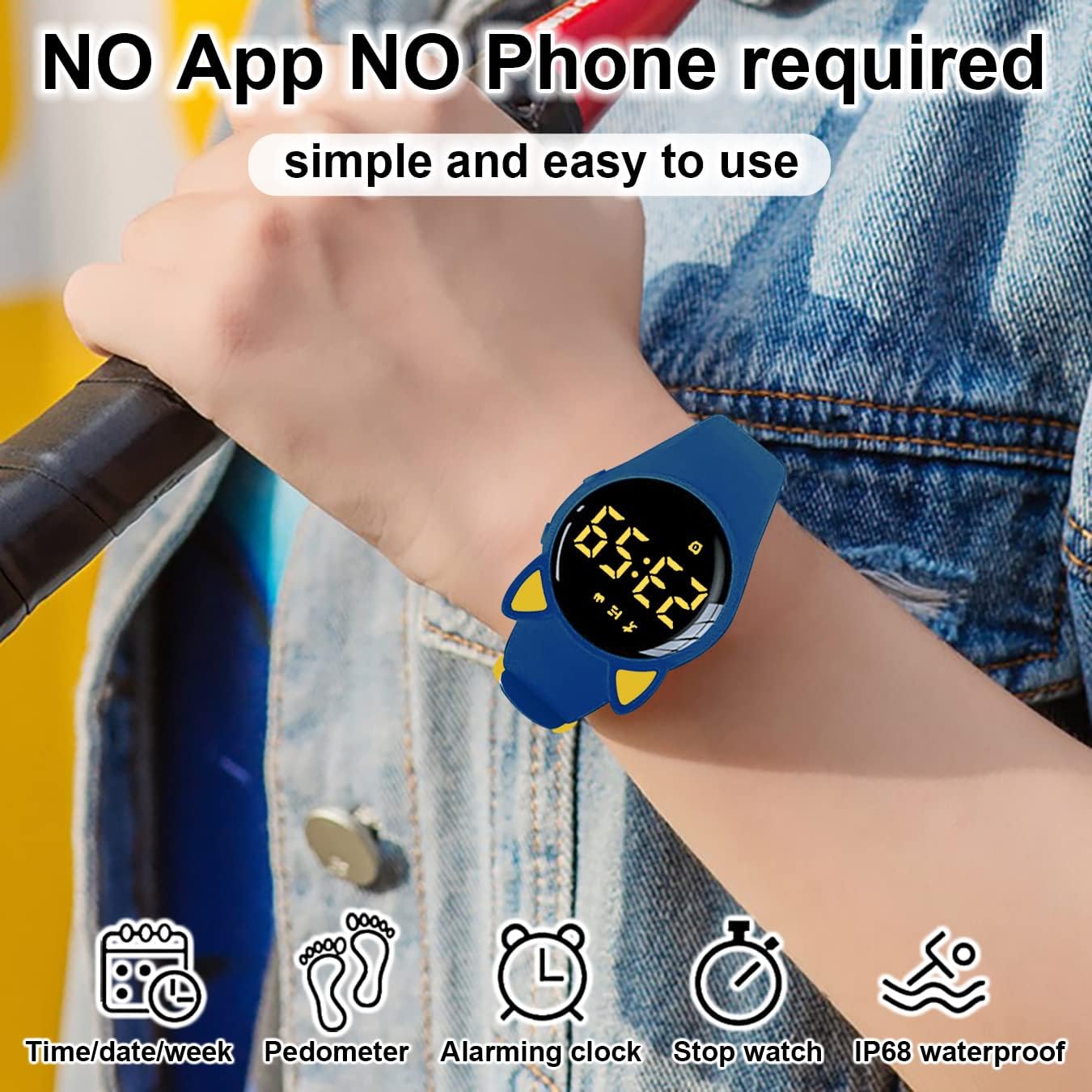 Kinder Schrittzähler Uhr Fitness Tracker Ohne App/Handy, IP68 wasserdichte Digitale Armbanduhr Sportuhr mit Schrittzähler Kalorienzähler Distanzzähler Timer Wecker für Kinder Mädchen Jungen – Bild 2