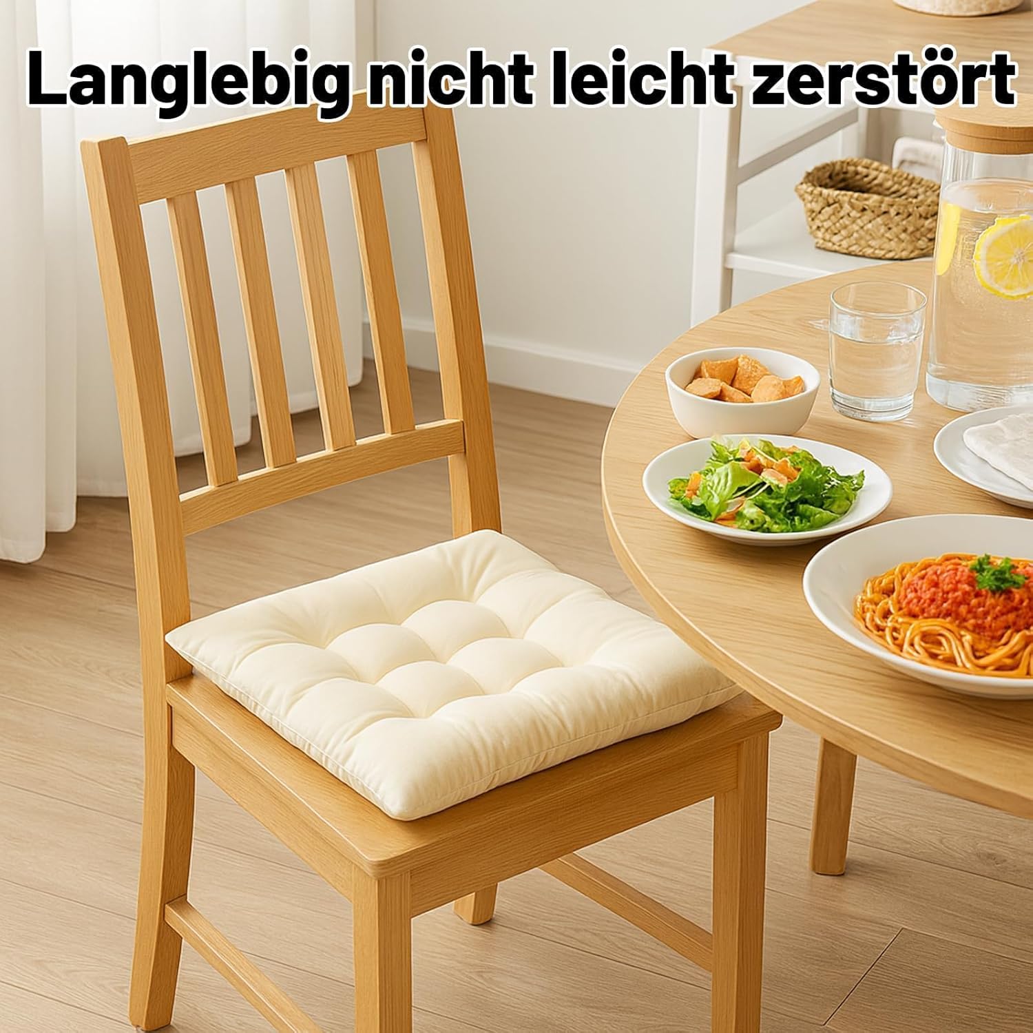 2er-Set Sitzkissen, 40 x 40 cm, Beige, weiche Sitzpolster für drinnen und draußen, waschbare Stuhlkissen für Gartenstühle und Esszimmer – Bild 4