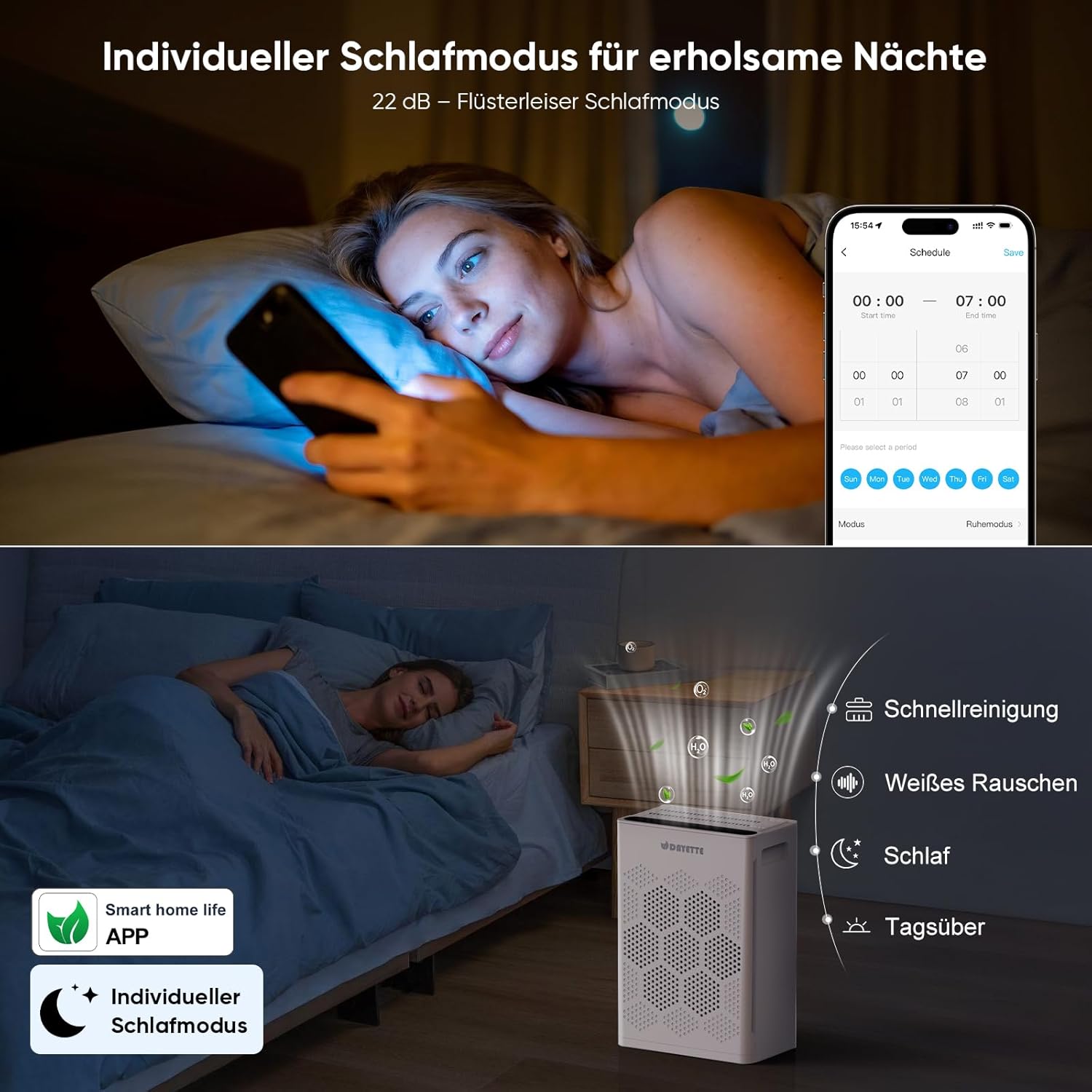 Luftreiniger für Allergiker für zu Hause, HEPA H14-Filter mit waschbarem Vorfilter gegen Zigarettenrauch, Schimmel und Gerüche, CADR 300 m³/h, App- und Alexa-Steuerung – Bild 4