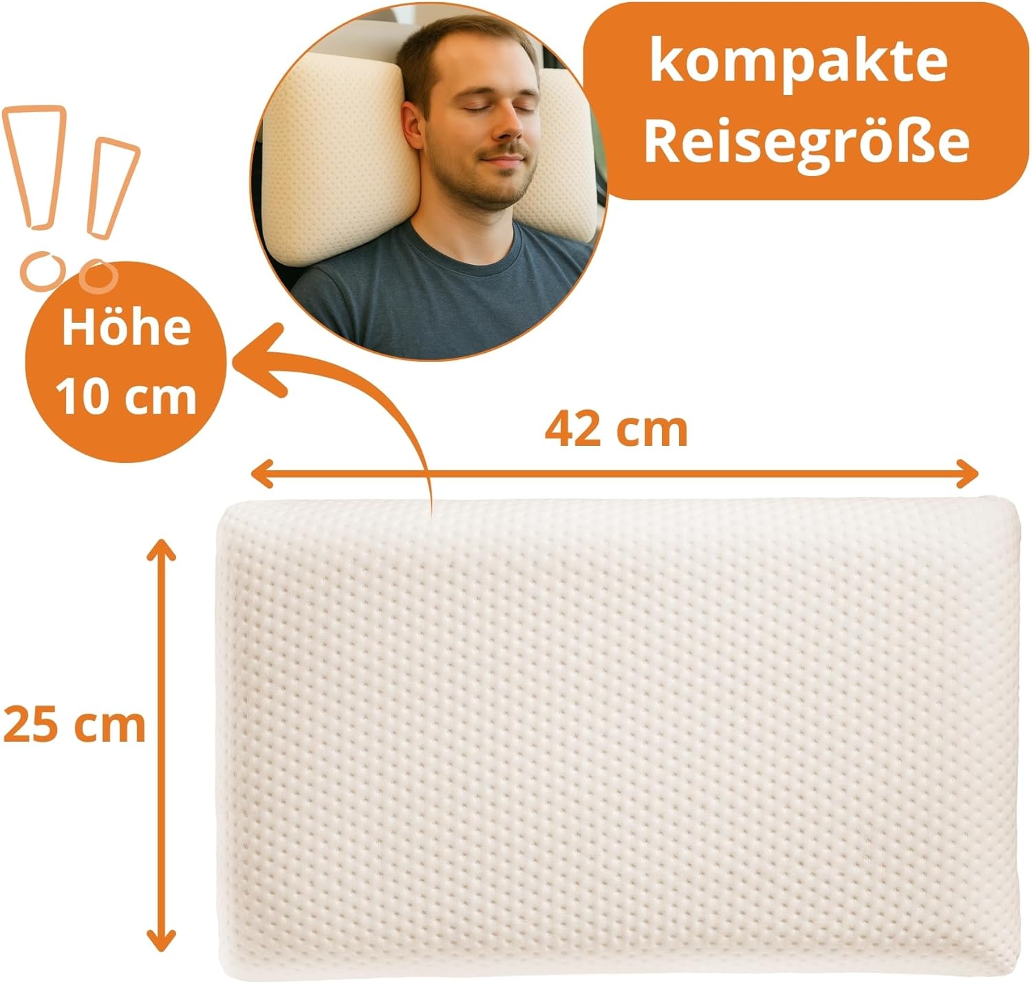 sleepling kleines Reisekissen 25 x 42 cm, Höhe 10 cm, Nackenkissen, orthopädisches Kissen, komprimierbares Memory Foam Visco-Kissen 25 x 42 cm, ergonomisches Nackenstützkissen, hergestellt in der EU, Öko-Tex – Bild 3