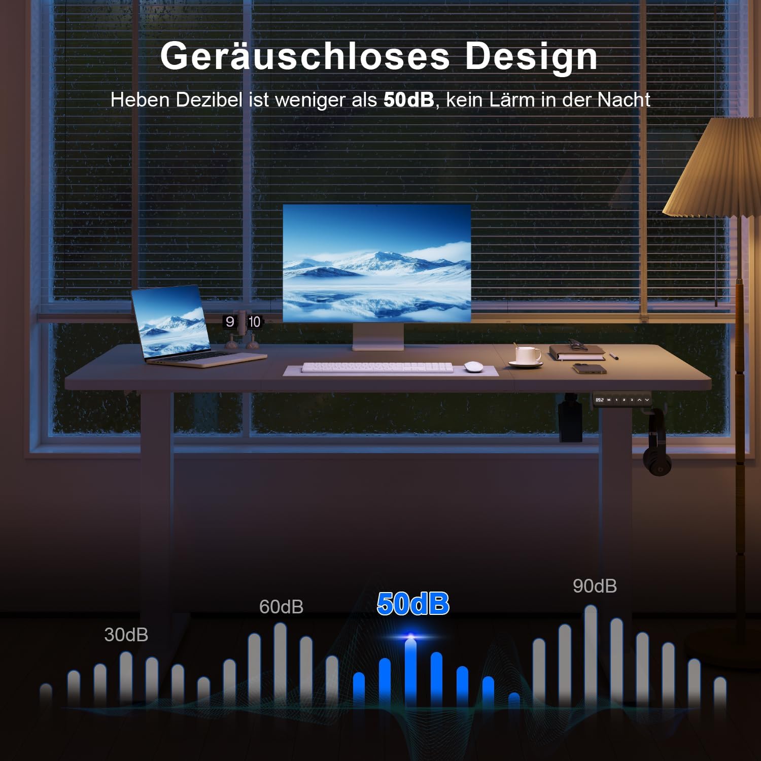 TRIUMPHKEY Elektrischer Stehschreibtisch, 130 x 60 cm, höhenverstellbarer Schreibtisch mit Memory, Smart Panel, Sitz-Steh-Schreibtisch mit Rucksackhaken, Steh-Studiertisch, Arbeitstisch für das Heimbüro (weiß) – Bild 6