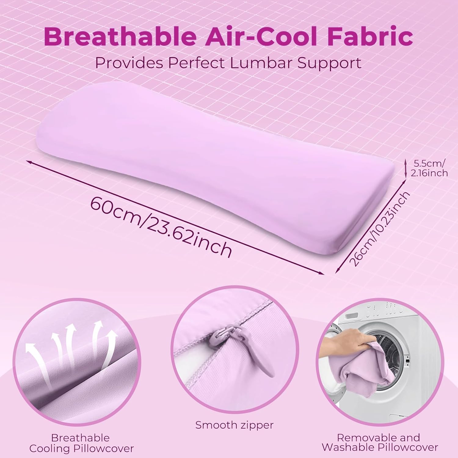 Orthopädisches Memory-Schaum-Lendenkissen, ergonomische Rücken- und Lendenwirbelstütze, Rückenstützkissen für Bett und Sofa, Rückenkissen zum Schlafen, abnehmbarer waschbarer Bezug (Pink) – Bild 2