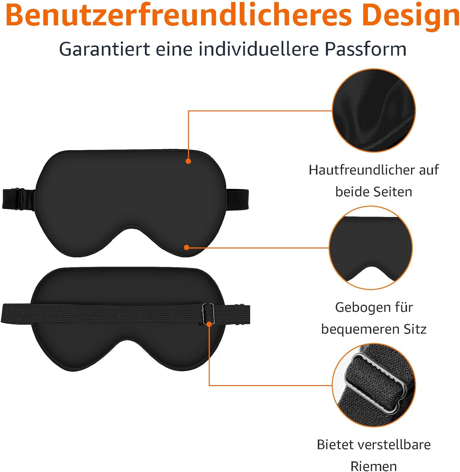 Amazon Basics – Schwarze, gebogene Schlafmaske aus natürlicher Maulbeerseide mit verstellbarem Riemen – Bild 3