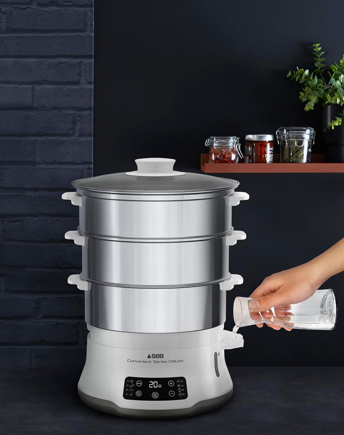 Tefal Convenience Series Deluxe Dampfgarer, einfacher Touchscreen, 8 Programme, Garen auf 3 Ebenen, Edelstahlbehälter, langlebige Qualität, gesunde Zubereitung, Edelstahl/Weiß, VC502D – Bild 4
