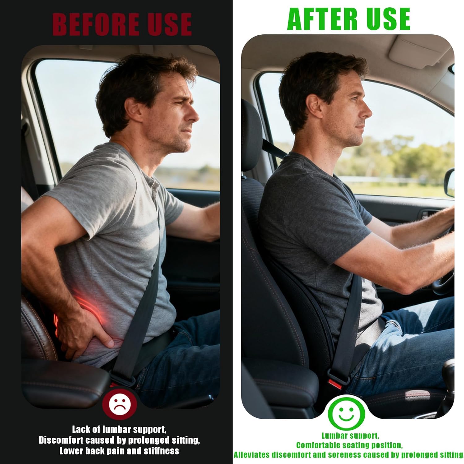 Mumjooyi Lendenkissen, Autokissen, Lendenwirbelstütze, ergonomisches Lendenwirbelstützkissen, verstellbare Lendenwirbelstütze, Lendenwirbelstütze, Lendenkissen, Auto-Rückenstützkissen für Auto, Zuhause, Büro, 42 x 35,5 x 9 – Bild 4