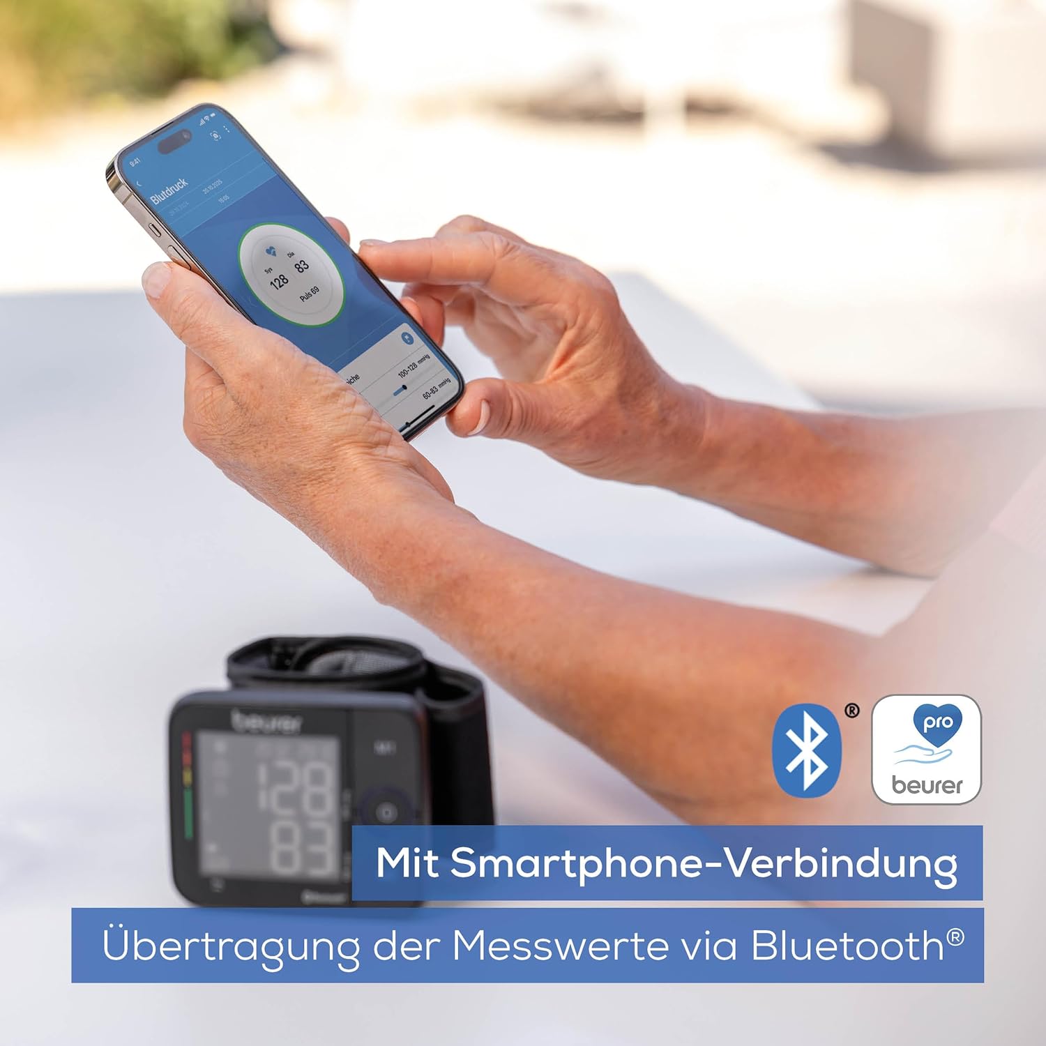 Beurer BC 54 Handgelenk-Blutdruckmessgerät mit Inflationstechnologie, farbiger Risikoanzeige, Arrhythmieerkennung, Handgelenkumfang 13,5-21,5 cm, mit App, Datenübertragung an Apple Health etc. – Bild 3