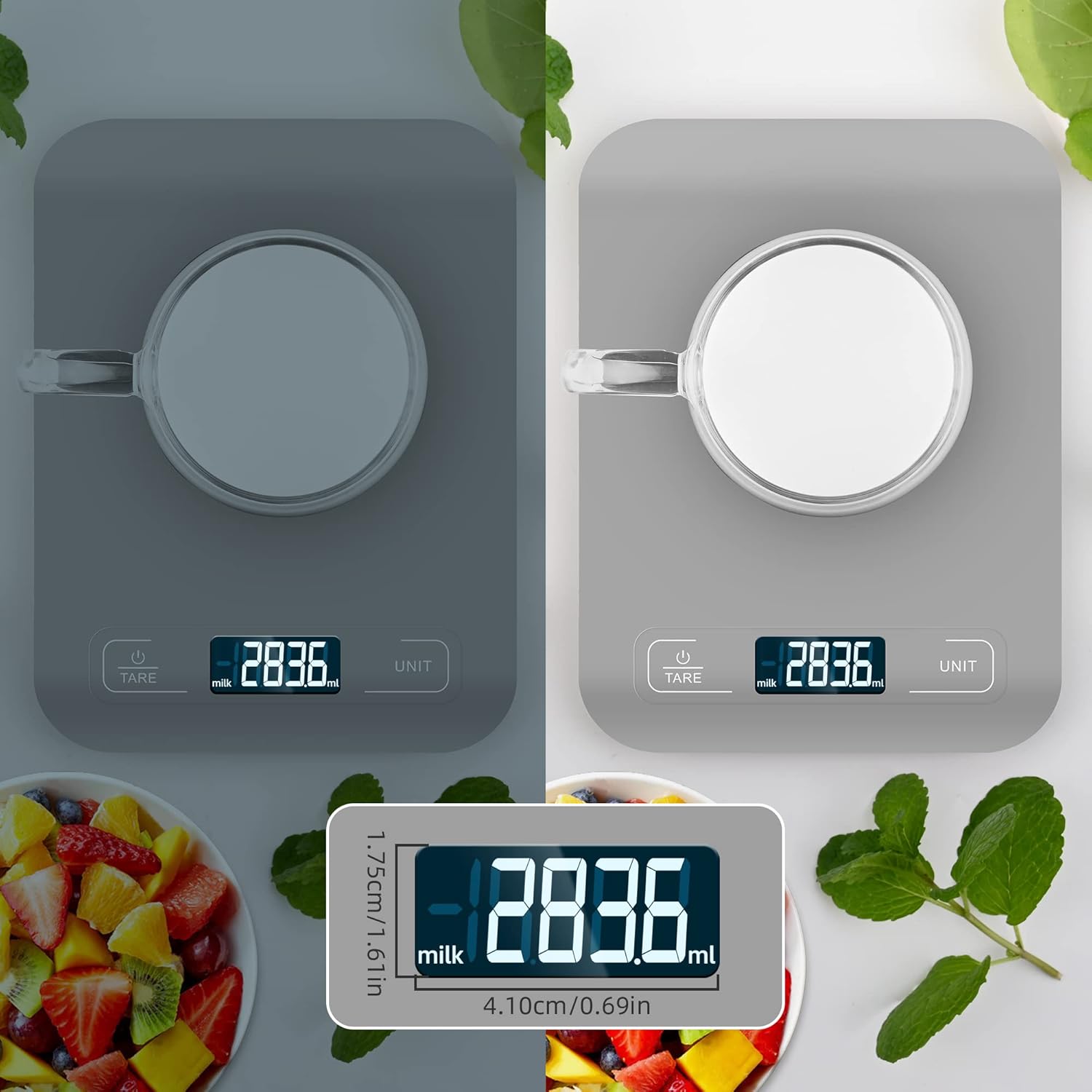 Digitale Küchenwaage, 10 kg, Profiwaage mit LCD-Display und Tara-Funktion, zum Backen und Kochen, 1 g Genauigkeit, Grau – Bild 3