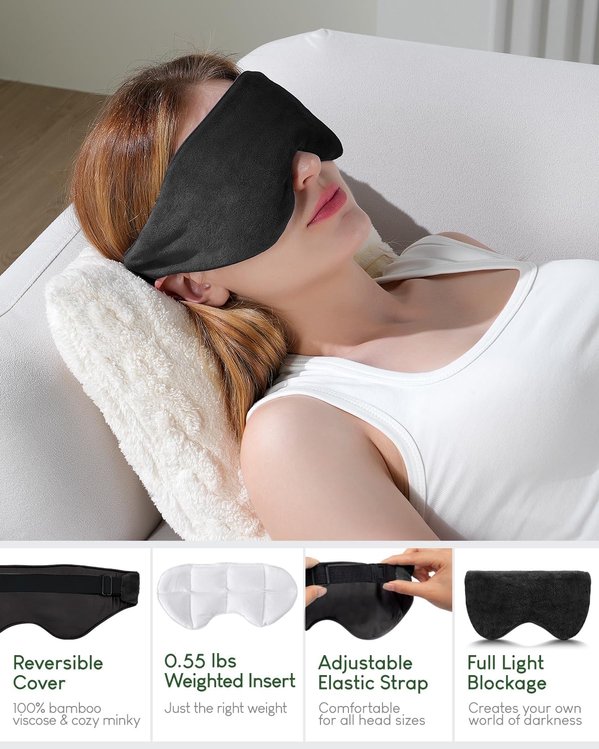 Sivio Gewichtsschlafmaske mit Heiz- und Kühlfunktion – Gewichts-Augenkissen mit verstellbarem Riemen, weiche und blickdichte Baumwolle für besseren Schlaf (schwarz) – Bild 2