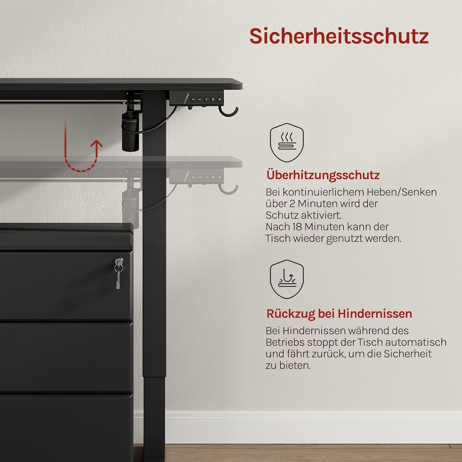 WOLTU Höhenverstellbarer elektrischer Schreibtisch mit Memory-Funktion & Kollisionsschutz, 80 kg Tragkraft, leise, Computertisch für Home Office, Arbeitszimmer, 80 x 48 cm, Schwarz – Bild 9