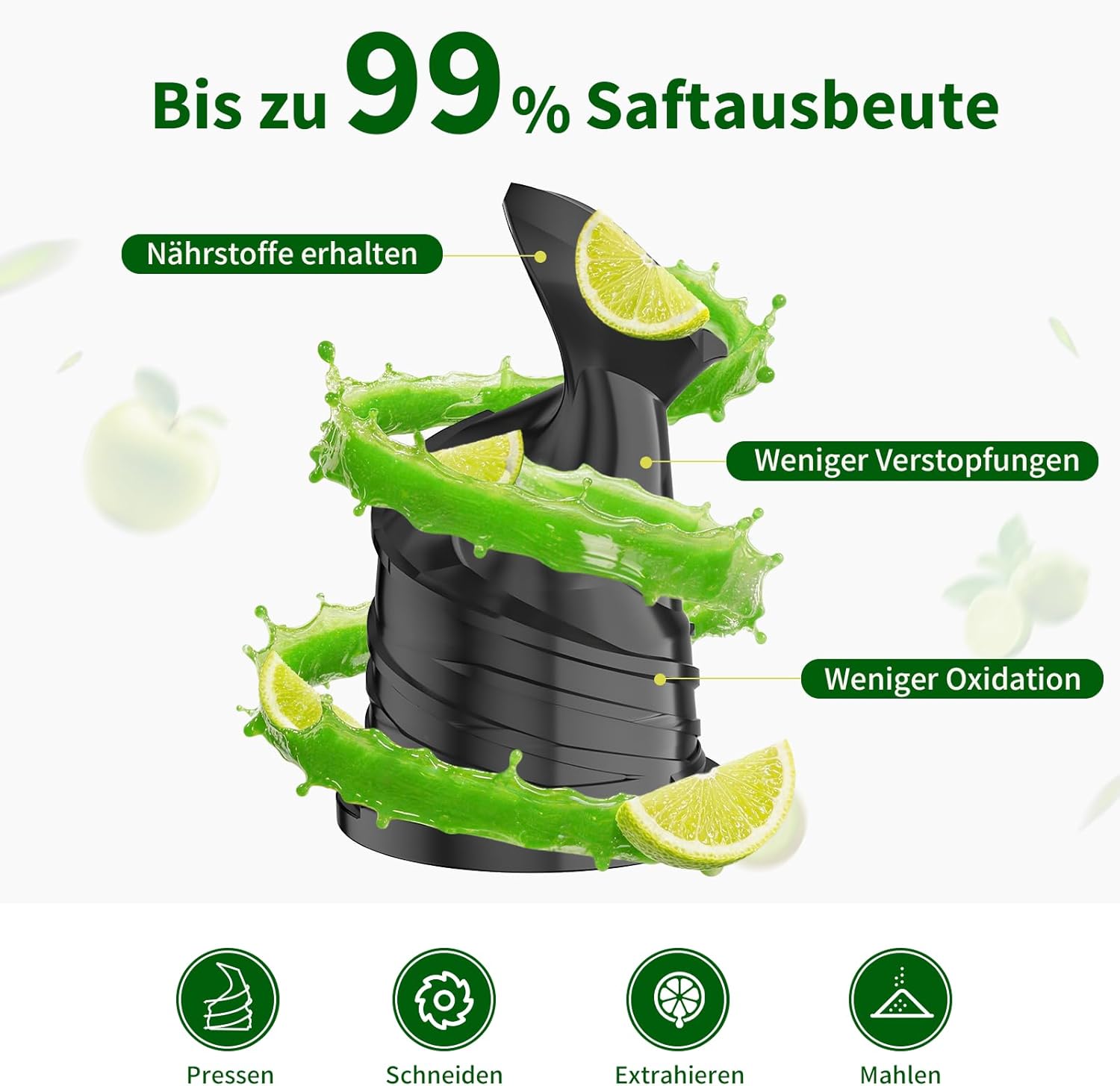 Slow Juicer 400 W, 152 mm extra großer Einfüllschacht für ganze Früchte und Gemüse, hohe Saftausbeute, 3-in-1-Sieb (Saft, Sorbet, Nussmilch), BPA-frei, spülmaschinenfest, 1,8 l – Bild 4