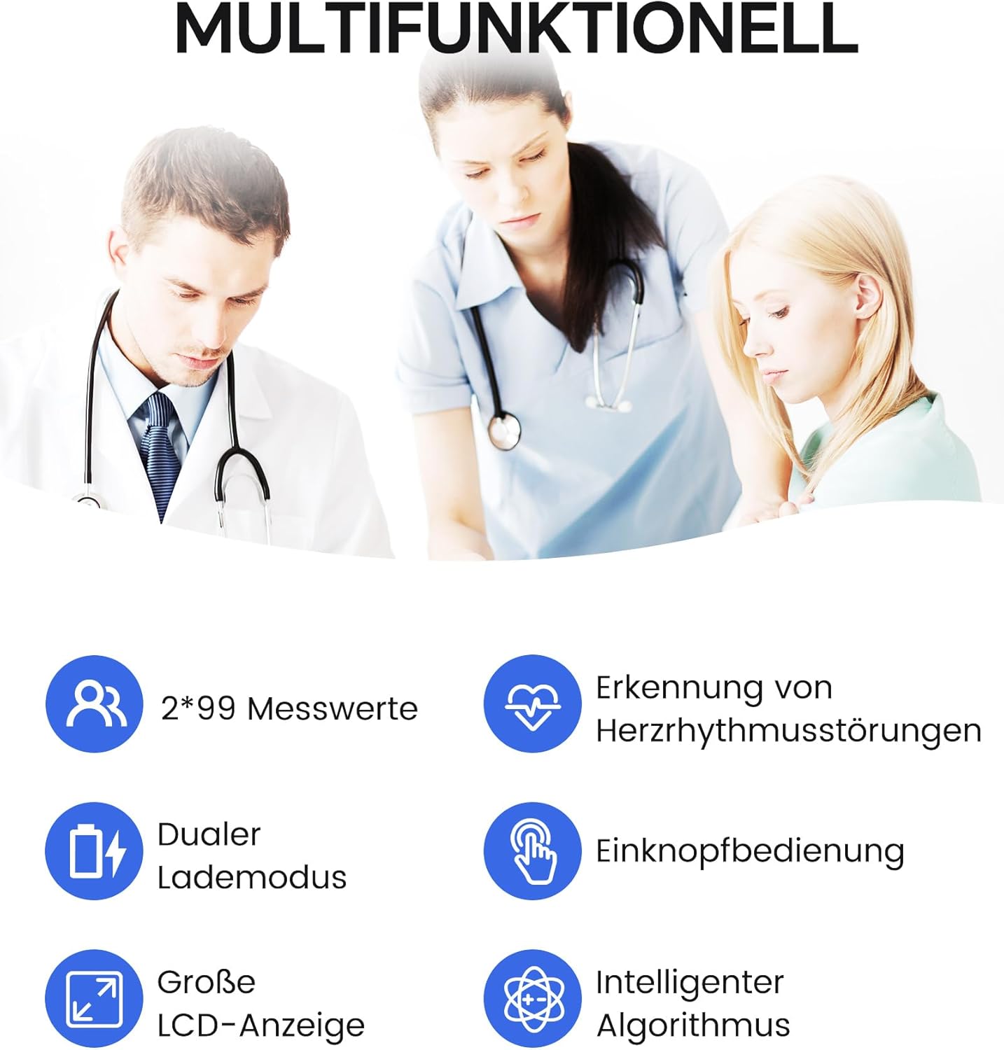 Sinocare Oberarm-Blutdruckmessgerät – klinisch validiert, 2 x 99 Speicher für 2 Benutzer, Ein-Knopf-Bedienung, XL-Manschette (22–42 cm), Arrhythmie-Erkennung – Bild 6