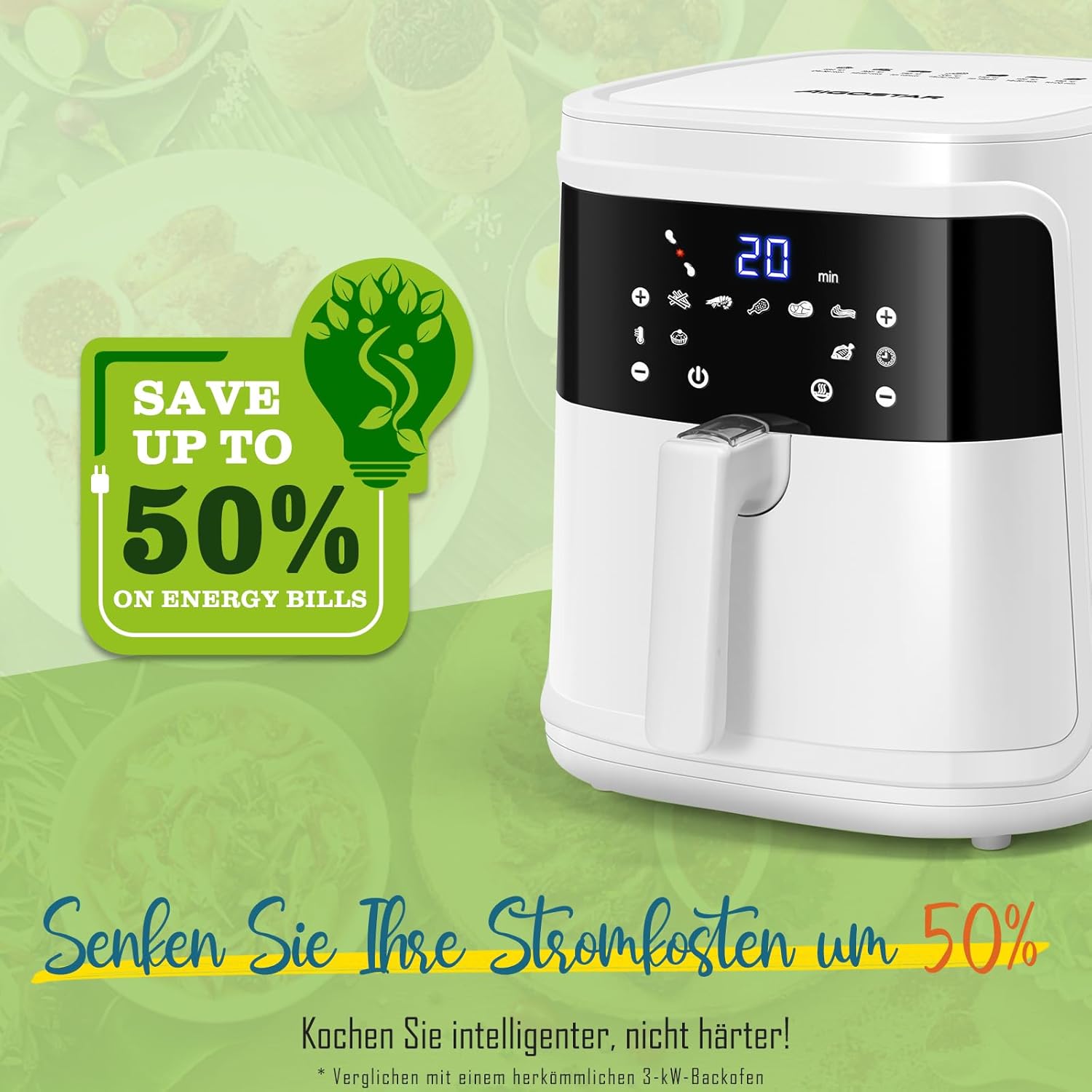 Aigostar White Cube, Smart Heißluftfritteuse 7L XXL Fritteuse Heißluft 1900W Heißluftfritteuse, App-Steuerung, 7 Programme, Warmhalten, 20 Rezepte, 6-10 Personen, Digitale LED-Touchscreen-Luftfritteuse – Bild 11