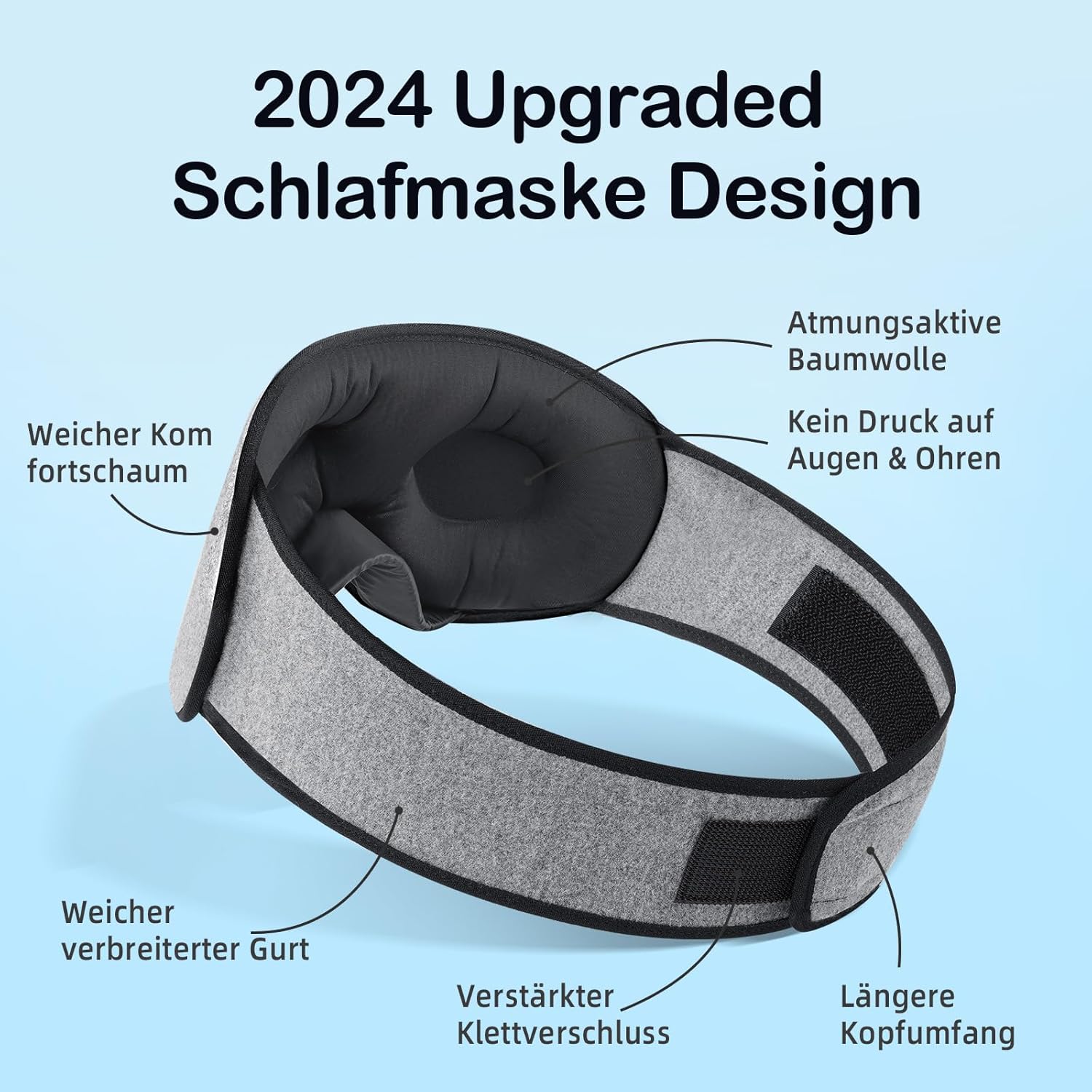 INNELO Schlafmaske für Männer und Frauen, verbesserte 3D-Lichtblockierung mit Gehörschutz, ultraweiche und bequeme Augenmaske für Seitenschläfer, Schlafmaske mit Verschluss, Grau – Bild 3