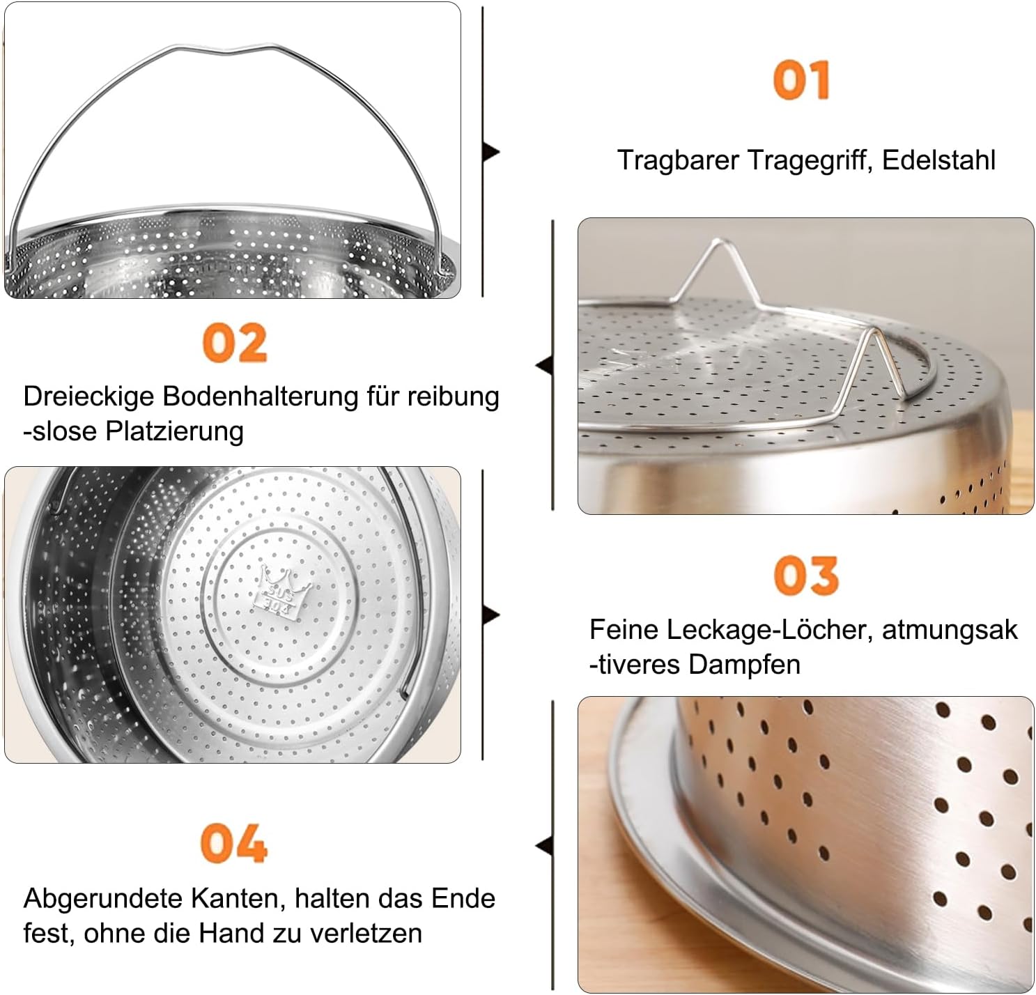 Dampfgareinsatz aus Edelstahl 304, 22 cm, Dampfgareinsatz für Topf, Siebeinsatz für Töpfe für Töpfe, Dampfgareinsatz für Töpfe, Kochtöpfe, Dampftopf, Schnellkochtopf, Dämpfen von Gemüse und Früchten – Bild 3