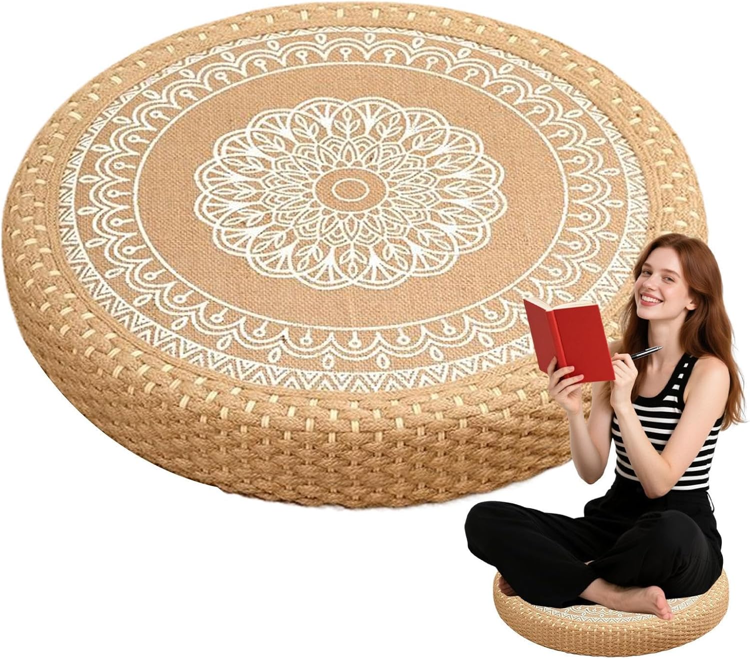 Yogakissen - Meditationskissen | Coussin Round Ground für Handy | waschbarer Baumwollbezug, Füllung mit Dinkelspelz | Stabiler und weicher Sitzkomfort für Kamin, Yoga, Wohnzimmer – Bild 7