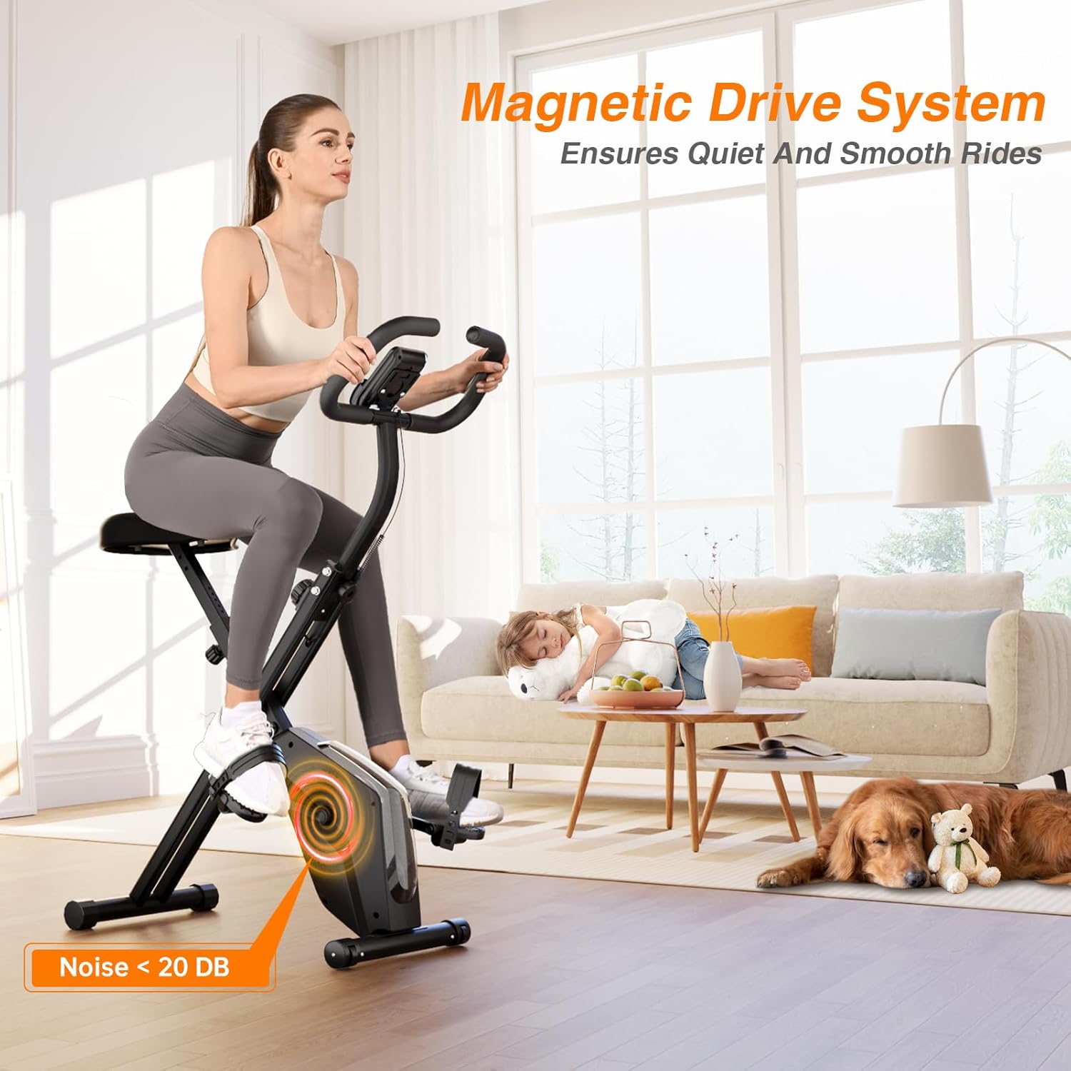 Dskeuzeew faltbares Heimtrainer-Fahrrad mit 16 magnetischem Widerstandssystem und Widerstandsband, Indoor-Ergometer-Fahrrad, Indoor-Fahrrad, LCD-Display, platzsparend – Bild 4