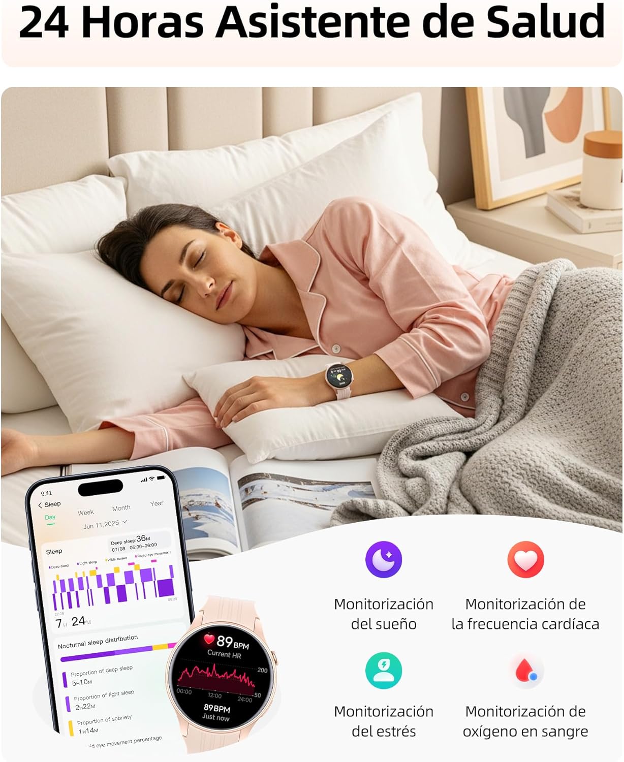 Parsonver Smartwatch mit GPS, Fitnessuhr mit Bluetooth-Telefonfunktion, 100+ Sportmodi, Herzfrequenz, Schlaf, Stress, SpO2, IP68 wasserdicht, Smartwatch für Android und iPhone (Roségold, 43 mm) – Bild 5