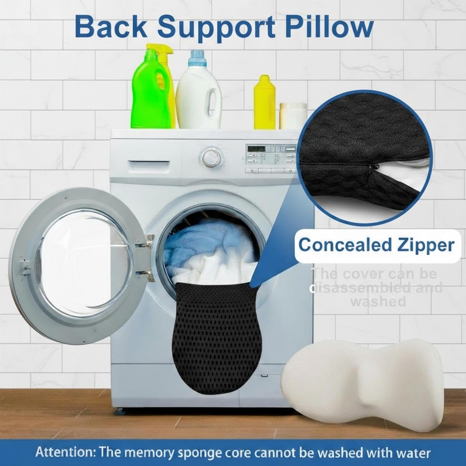 Ergonomisches Memory-Schaum-Lendenkissen, orthopädisches Rückenkissen für Bett, Bürostuhl und Auto, grau, mit Lordosenstütze und Steißbein-Entlastung (schwarz) – Bild 7