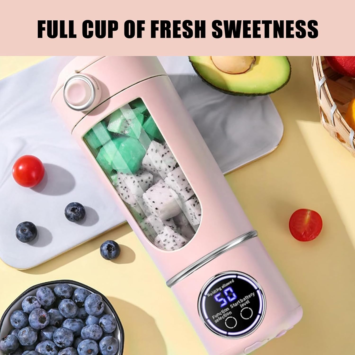 Kleiner tragbarer Mixer, 700 ml Maker to Go Mini-Standmixer, tragbarer Mixer mit 12 Klingen aus Edelstahl und Digitalanzeige, USB wiederaufladbar, kleiner Entsafter für Smoothies, Shakes – Reisen, Büro, Sport (Pink) – Bild 5