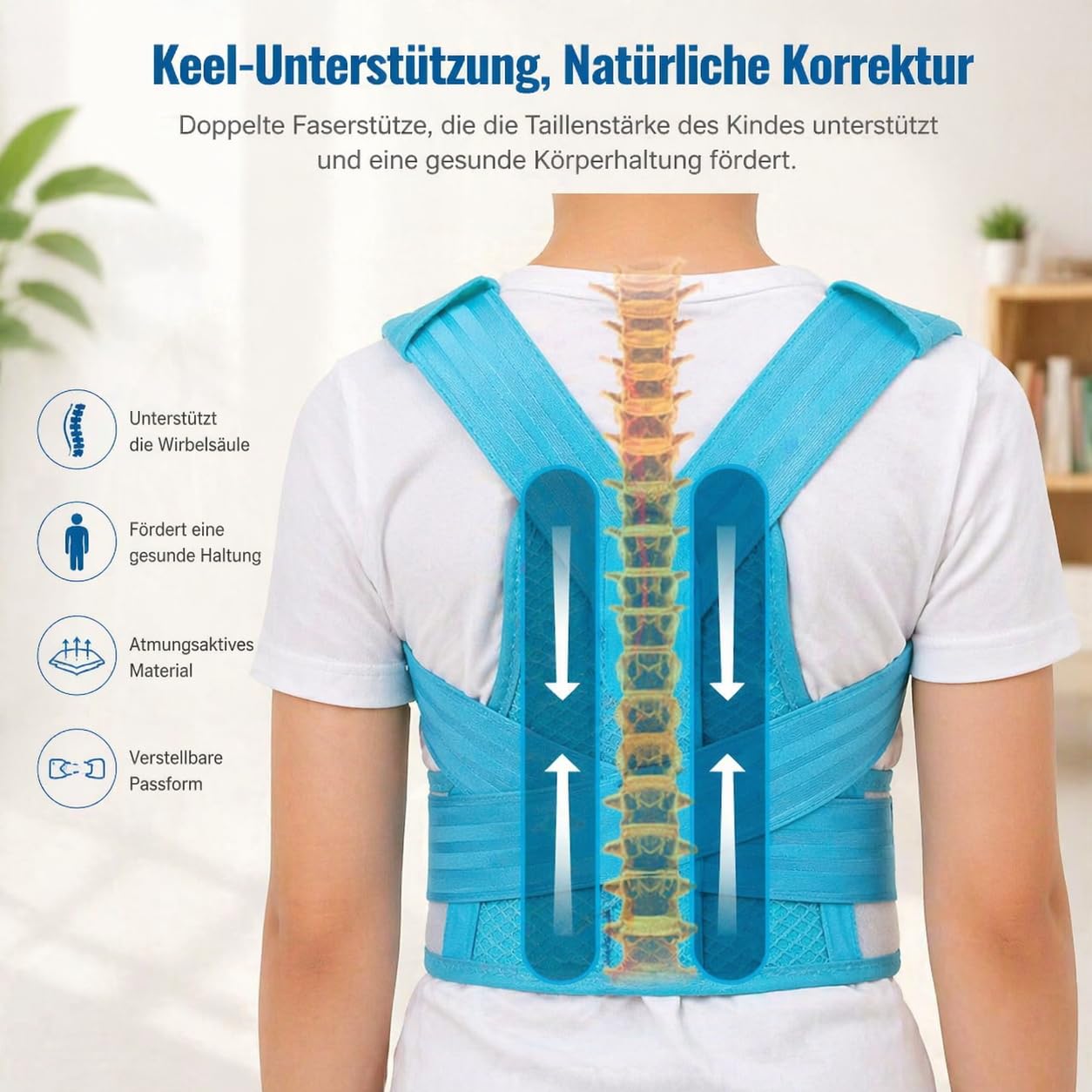 Generisch Kinder Rückenstütze, Haltungskorrektur, Haltungskorrektur für den gesamten Rücken, Stützgürtel Buckel für Wirbelsäule, Rücken, Lendenwirbelsäule, Schulterstützen, Atmungsaktiv, M – Bild 3